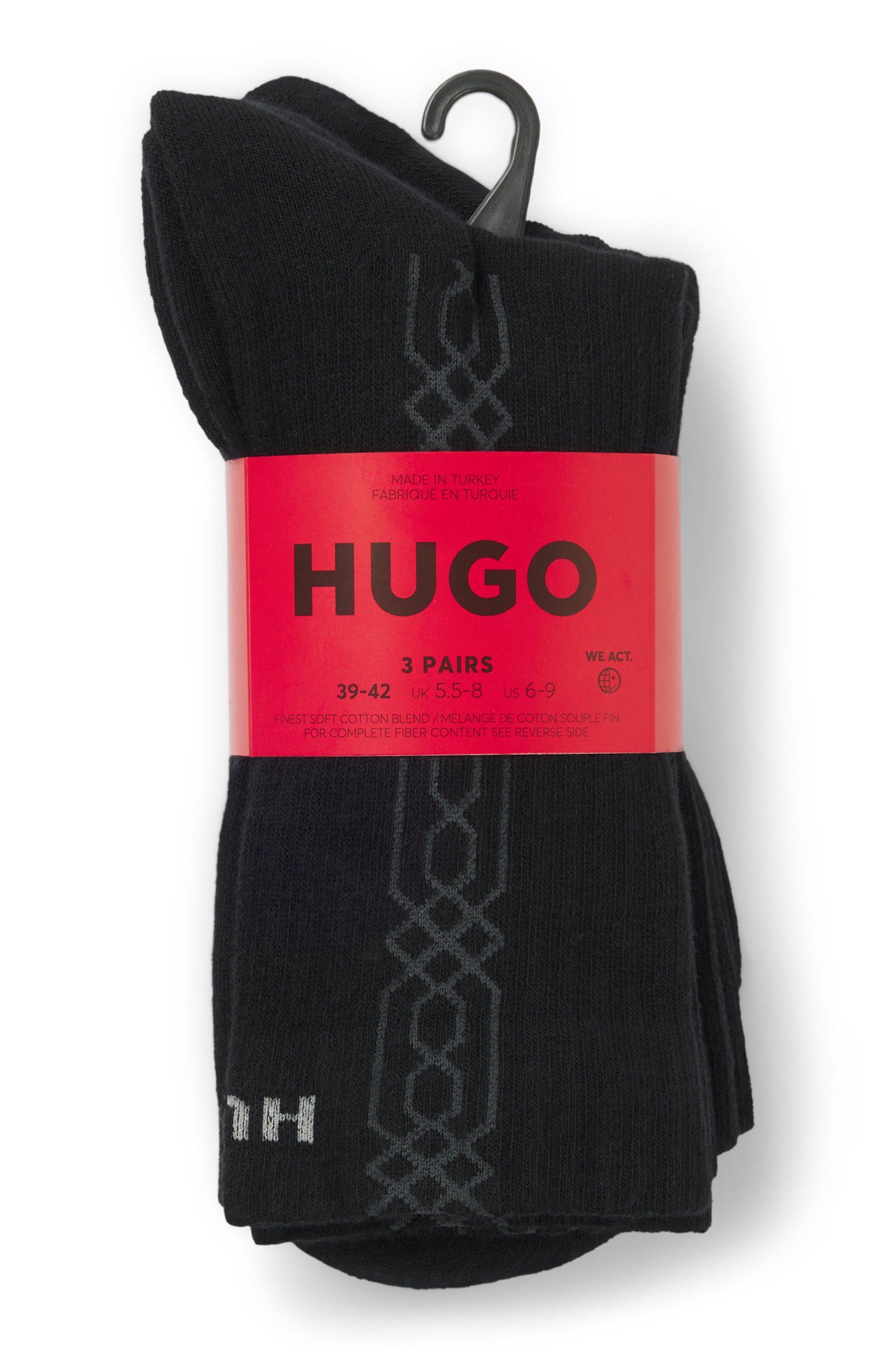 HUGO Kurzsocken (Packung, 3-Paar, 3er) Logoschriftzug, grafisches Muster