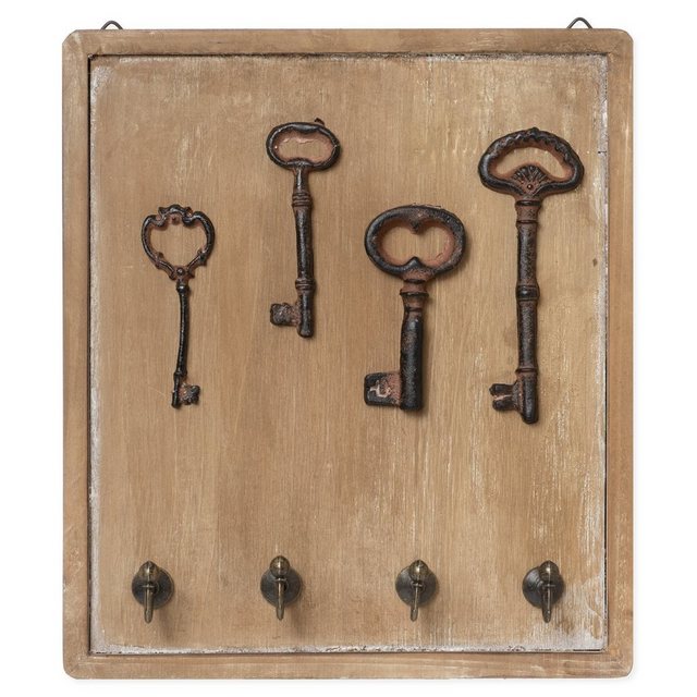 Moritz Schlüsselbrett “22x25cm Antike Schlüssel 4 Haken braun”, Schlüsselkasten Vintage Schlüsselbox Schlüsselleiste Schlüsselhaken Schlüsselboard