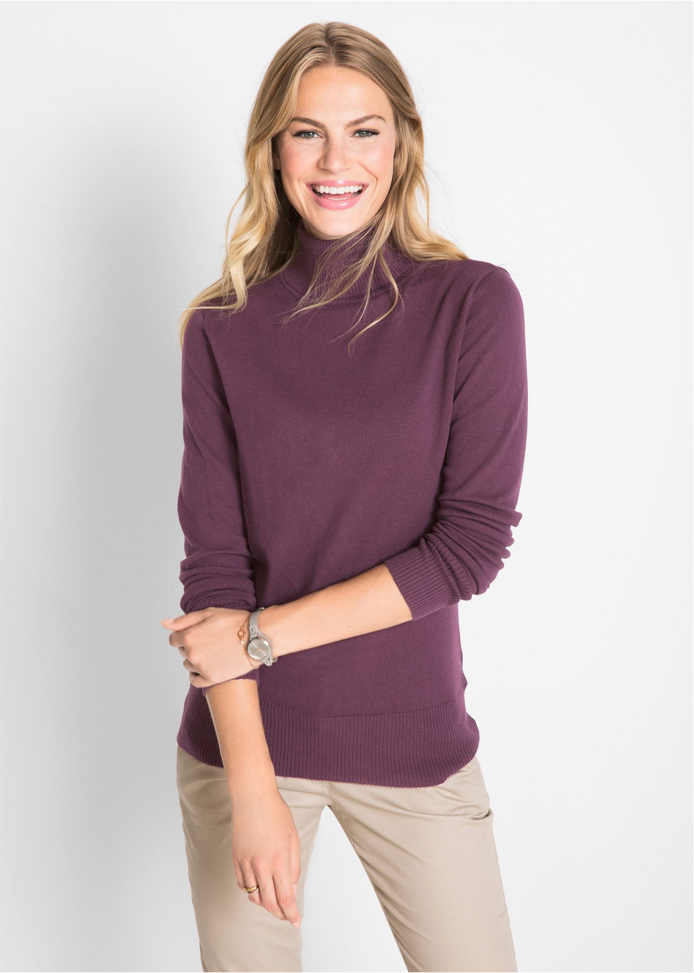 bonprix Rollkragenpullover aus Baumwollmischung, mit hohem Rollkragen, schmale Passform