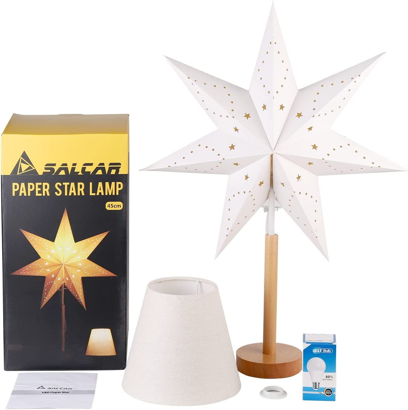 Salcar Papierstern LED Stern Beleuchtet Weihnachtsstern Tischlampe Sternenleuchte Lampe, 2 Lampenschirme (Weihnachtsstern / Vintage-Stil verwendbar)