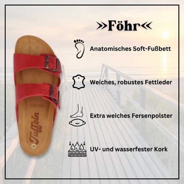 Tuffeln Leder-Sandalen 'Föhr' mit Korkfußbett Zweischnaller Pantolette Hausschuh mit weichem Tieffussbett