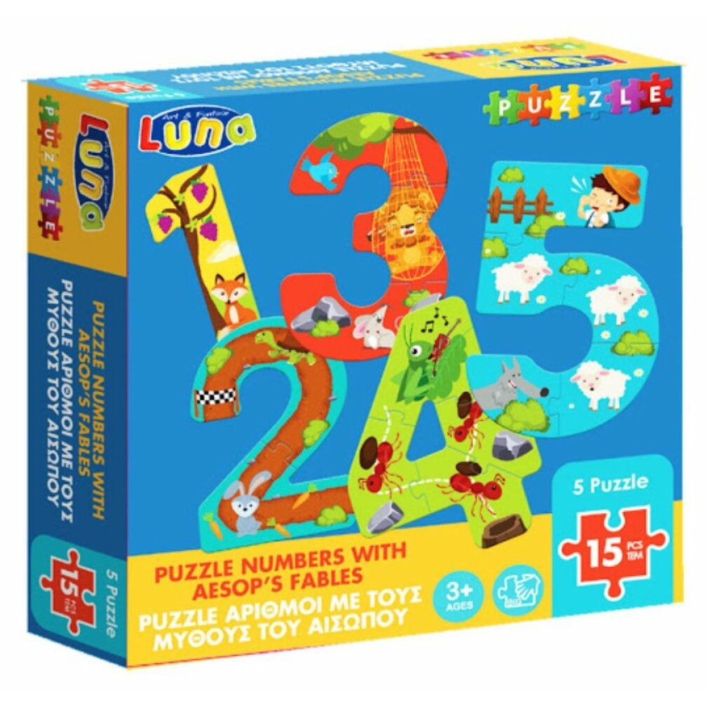 Luna Puzzle Puzzle Zählen mit Äsop's Fabeln (1,2,3,4,5 Teile), Puzzleteile