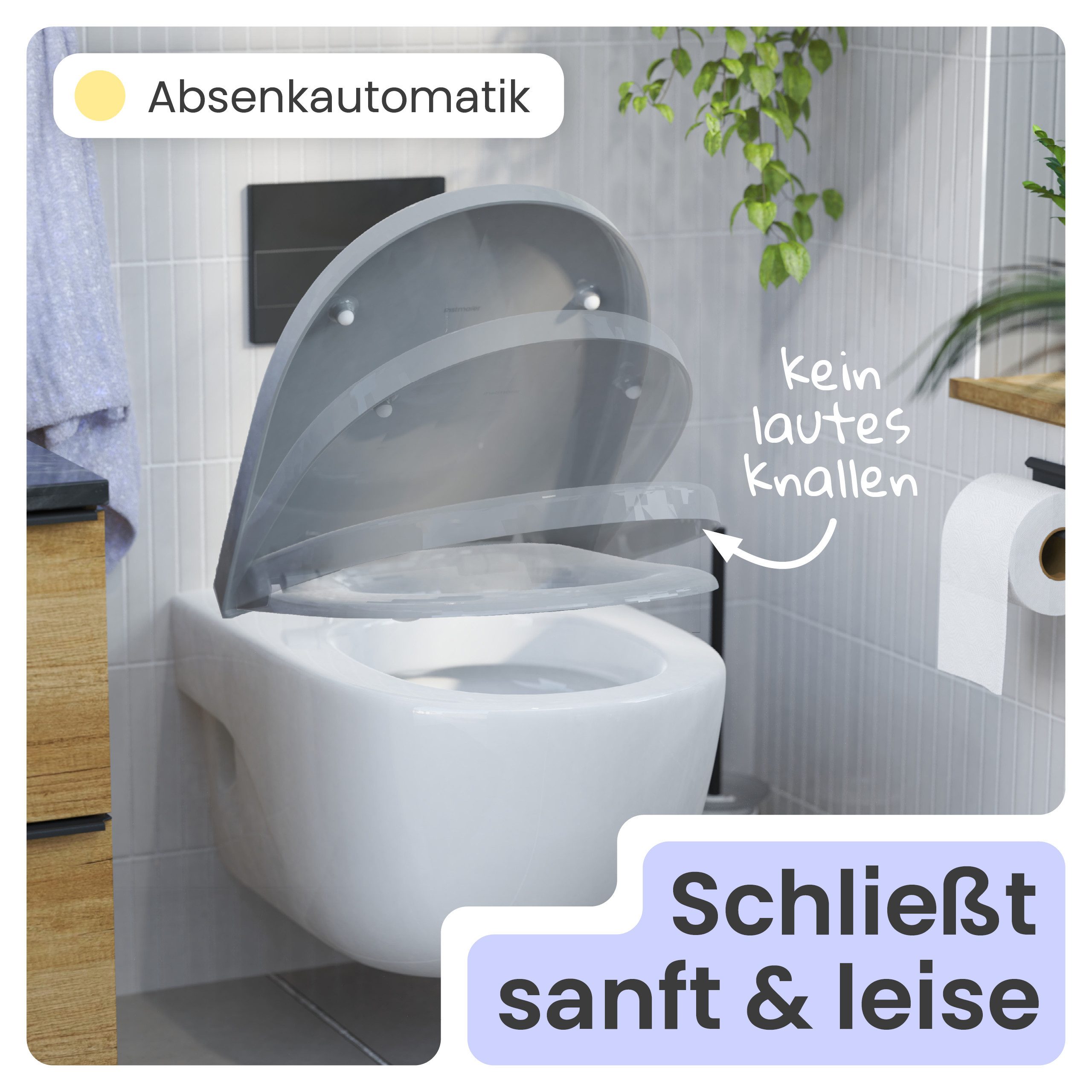 instmaier WC-Sitz Alma, Made in Germany, bakterienabweisendes Duroplast, bis 250kg, Manhattan-Grau, mit Absenkautomatik, zur Reinigung abnehmbar