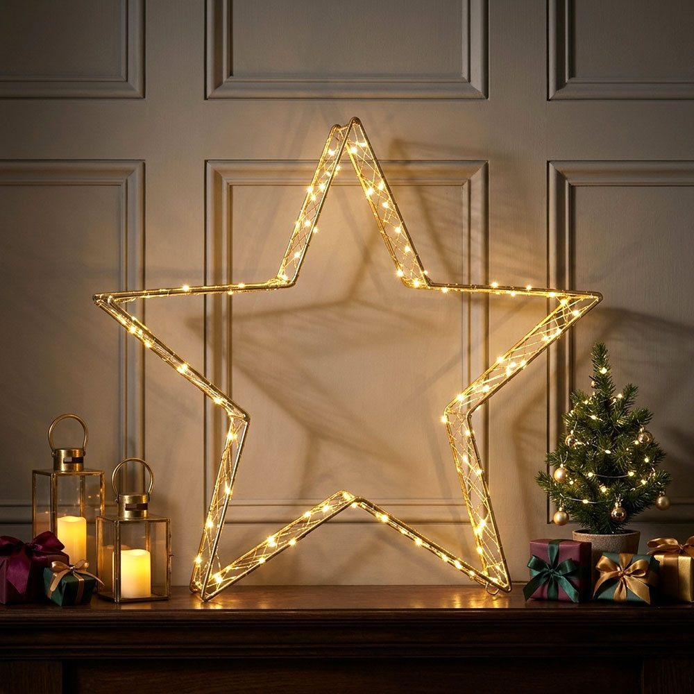 Expo Börse LED Stern, LED-Leuchtmittel fest verbaut, Warmweiß, LED Dekoleuchte Eisen Sternform Timer Twinkle Effekt B 36 cm