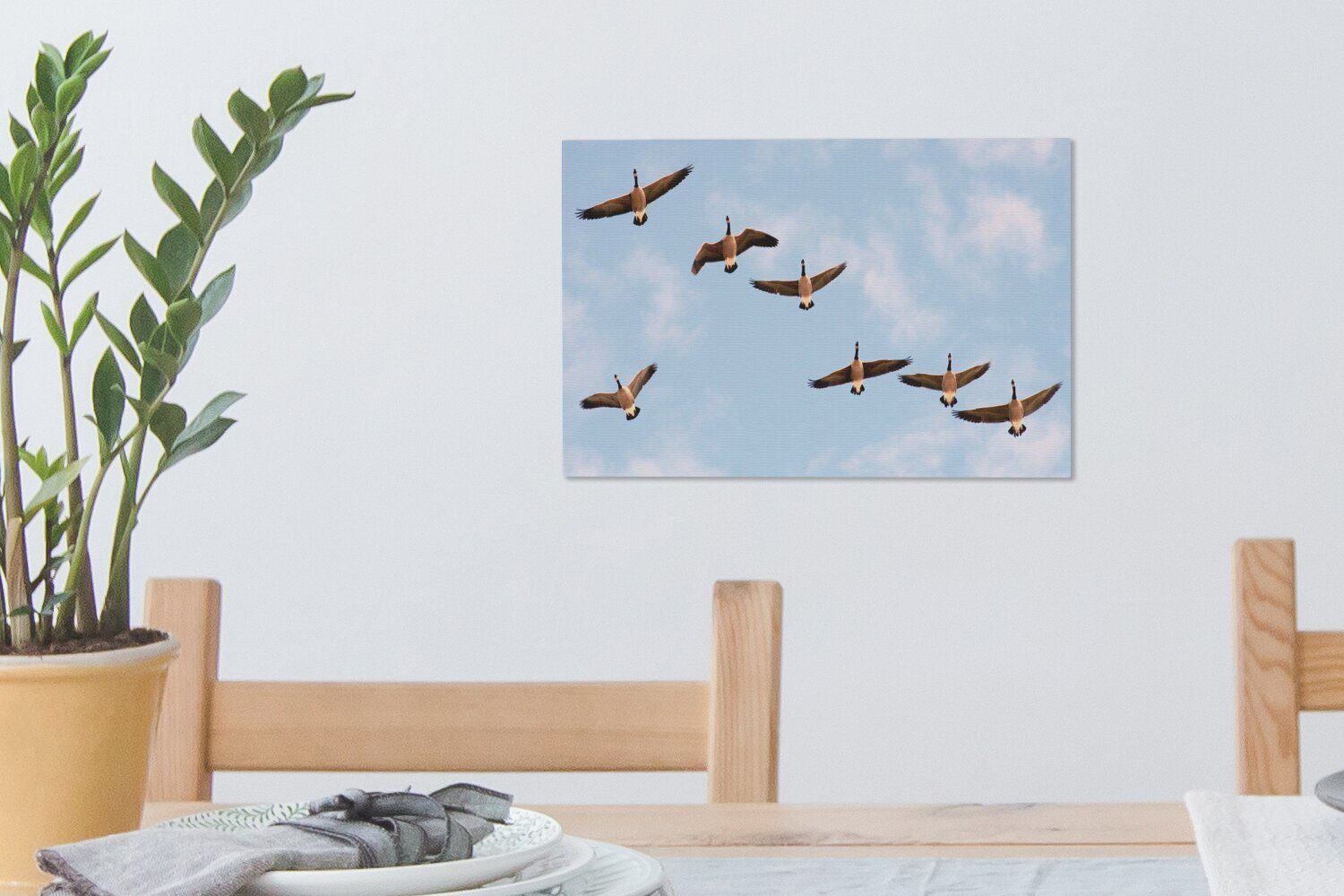 Leinwandbild Vögel, cm Leinwandbilder, Himmel 30x20 OneMillionCanvasses® (1 - St), Aufhängefertig, Wanddeko, Kanadagänse Wandbild -