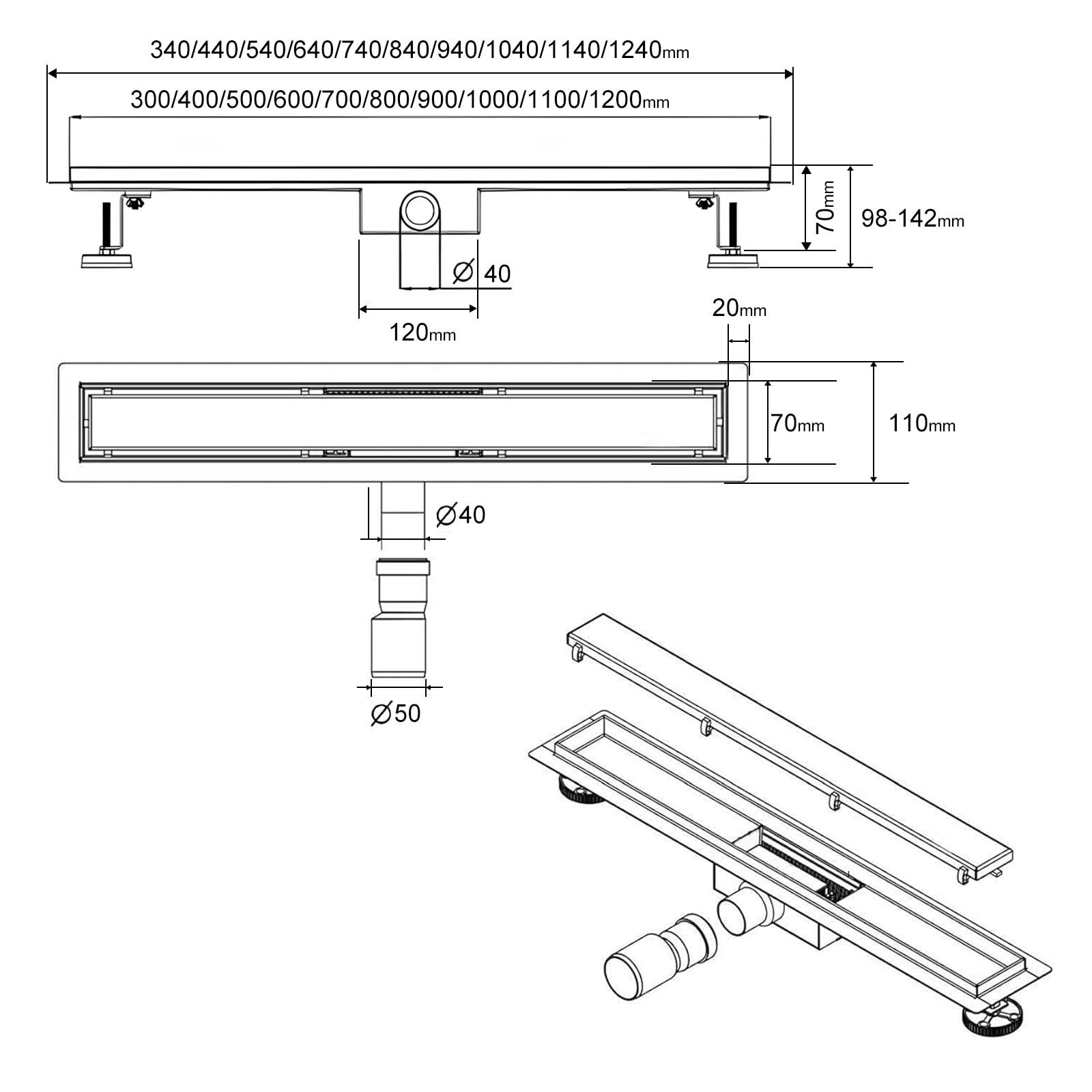 SaniteModar Duschrinne mit Siphon, Filter & 2-in-1-Abdeckung, 1-St., 60 cm Edelstahl Bodenablauf für ebenerdige Duschen