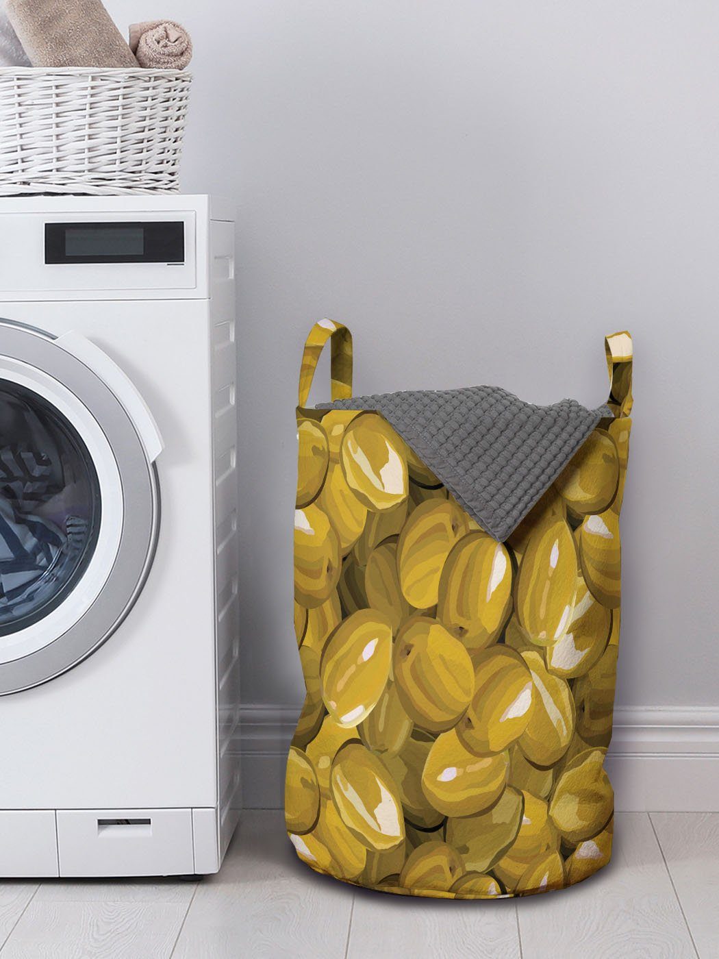 Wäschekorb Abakuhaus Waschsalons, Kordelzugverschluss mit von für Makro-Bild Griffen gesunden Wäschesäckchen Olive