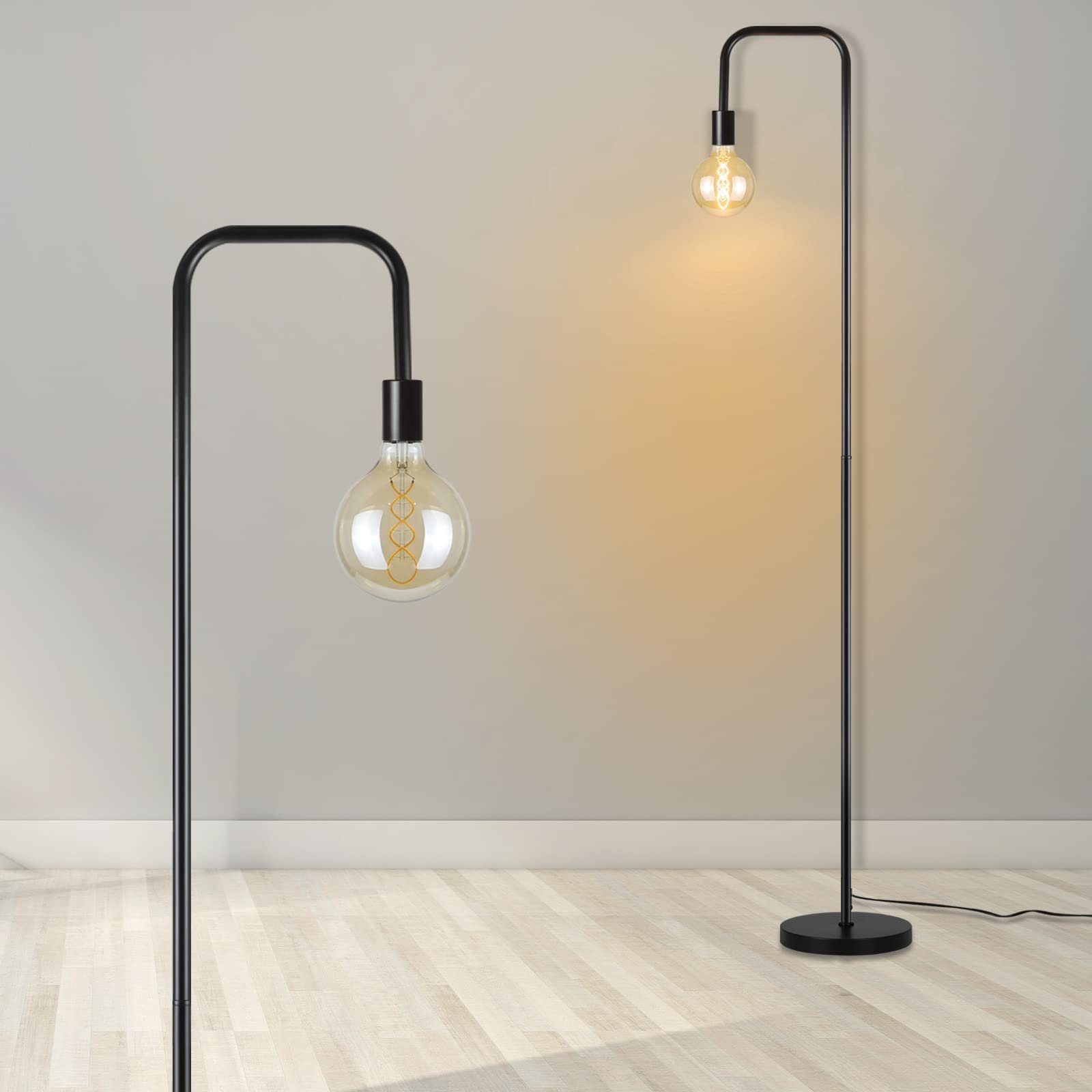 ZMH Stehlampe Vintage Schwarz mit Fußschalter Industrial Design aus Metall, ohne Leuchtmittel, Hohe: 157cm, Kabellänge 200cm