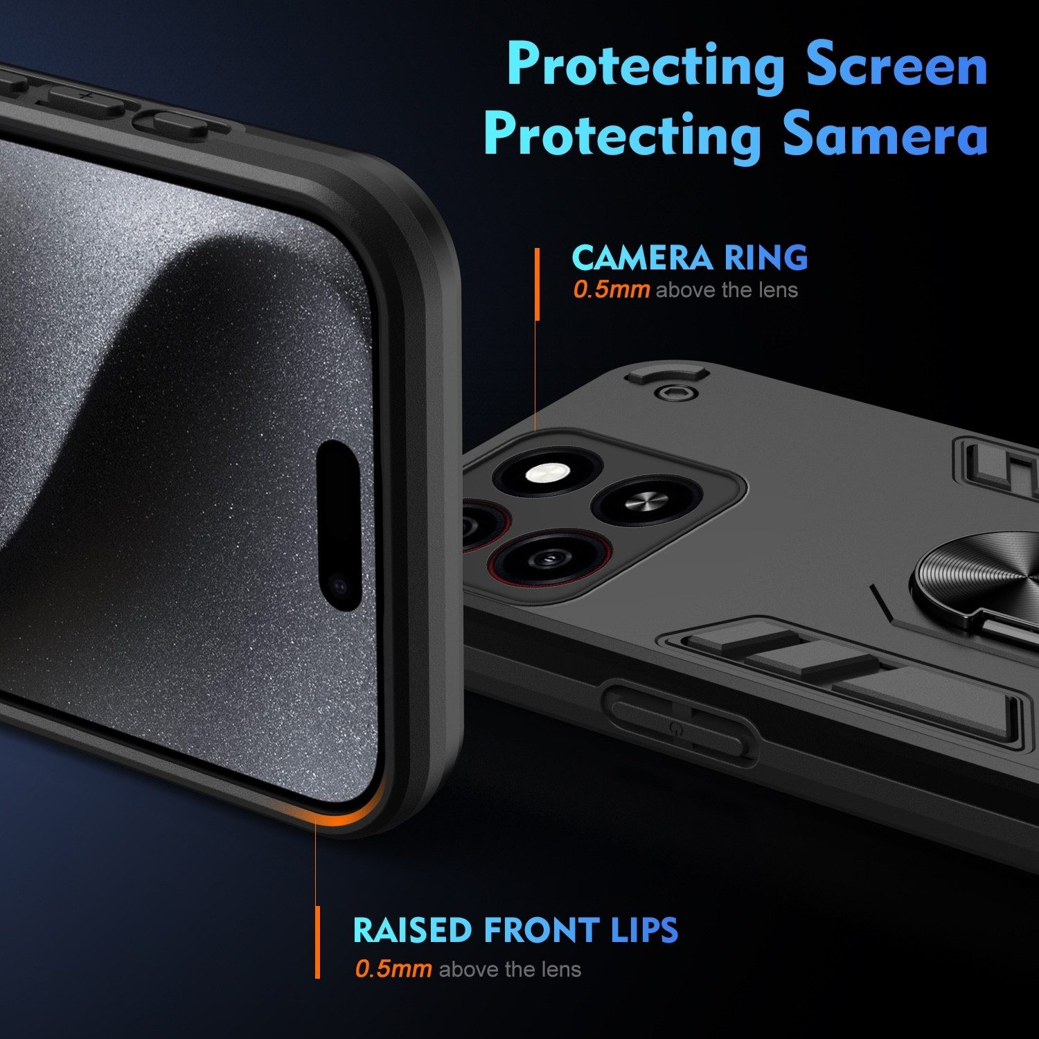 Wigento Handyhülle Für ZTE Blade A35 / A55 Armor Magnet Ring Schutz Handy Hülle Schwarz, Stoßfeste Hülle mit 360-Grad-Ringhalter