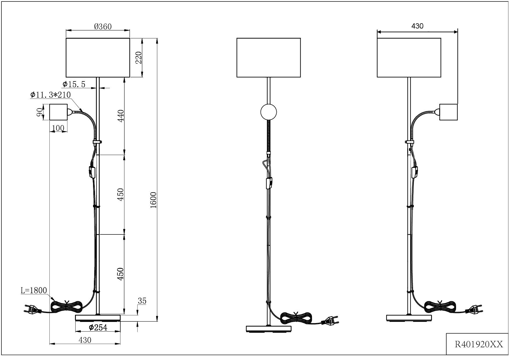 OWEN, ohne Stehlampe flexibel, cm schaltbar, Ein-/Ausschalter, Leuchtmittel, 160 Leuchten TRIO Getrennt Höhe Lesearm