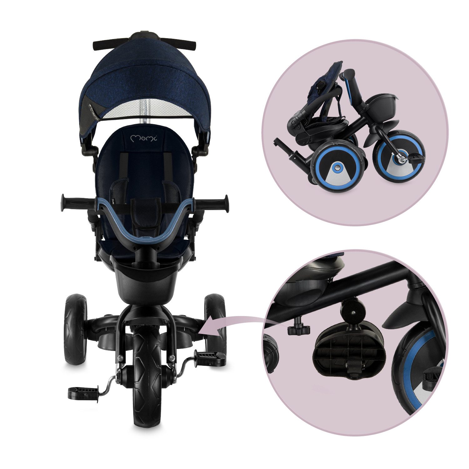 MoMi Dreirad-Kinderwagen Ivi, 360° drehbarer Sitz & höhenverstellbare Schiebestange – Bild 5 von 5