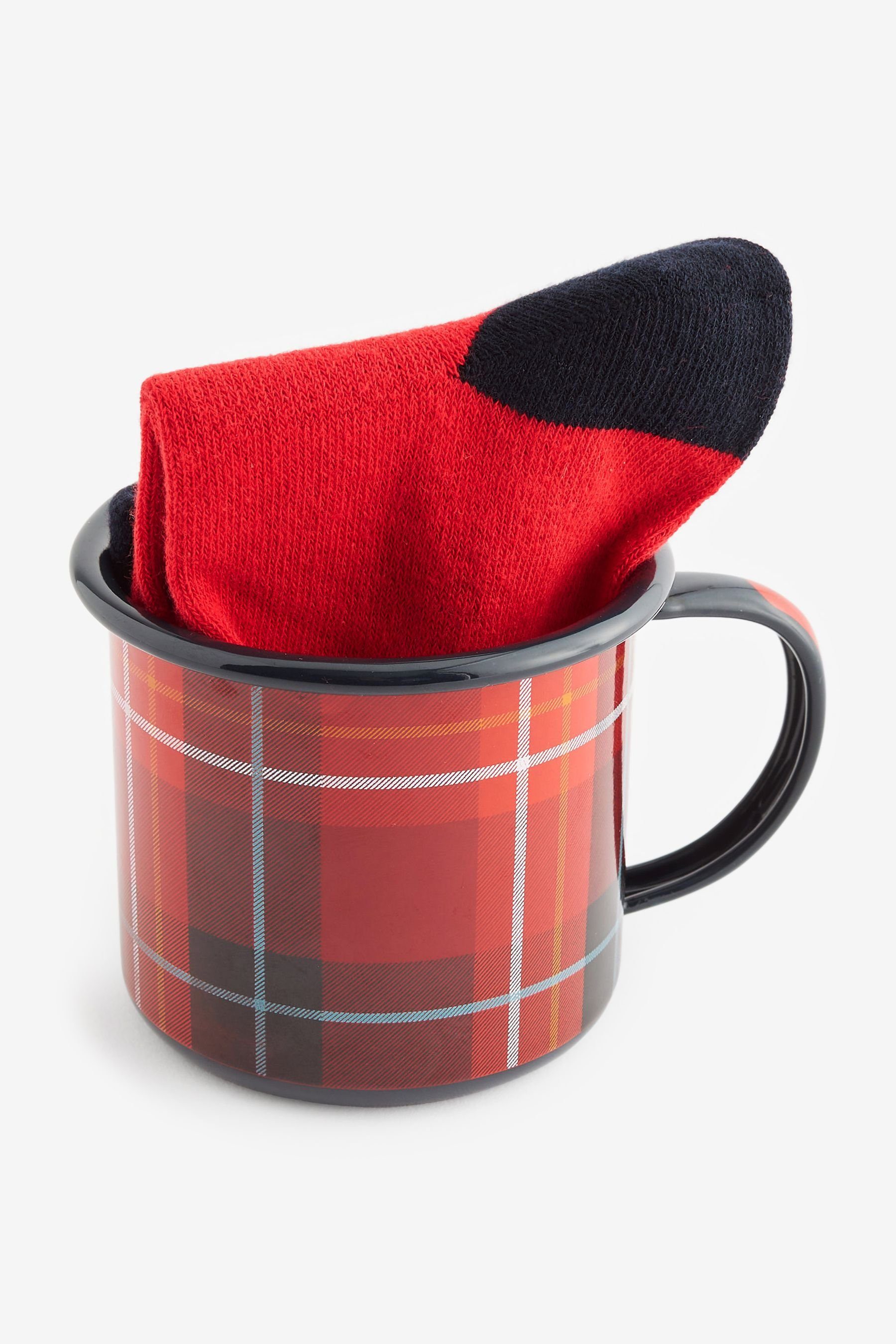 Next Becher Geschenkset Tasse und Socken Edelstahl Schottenkaro