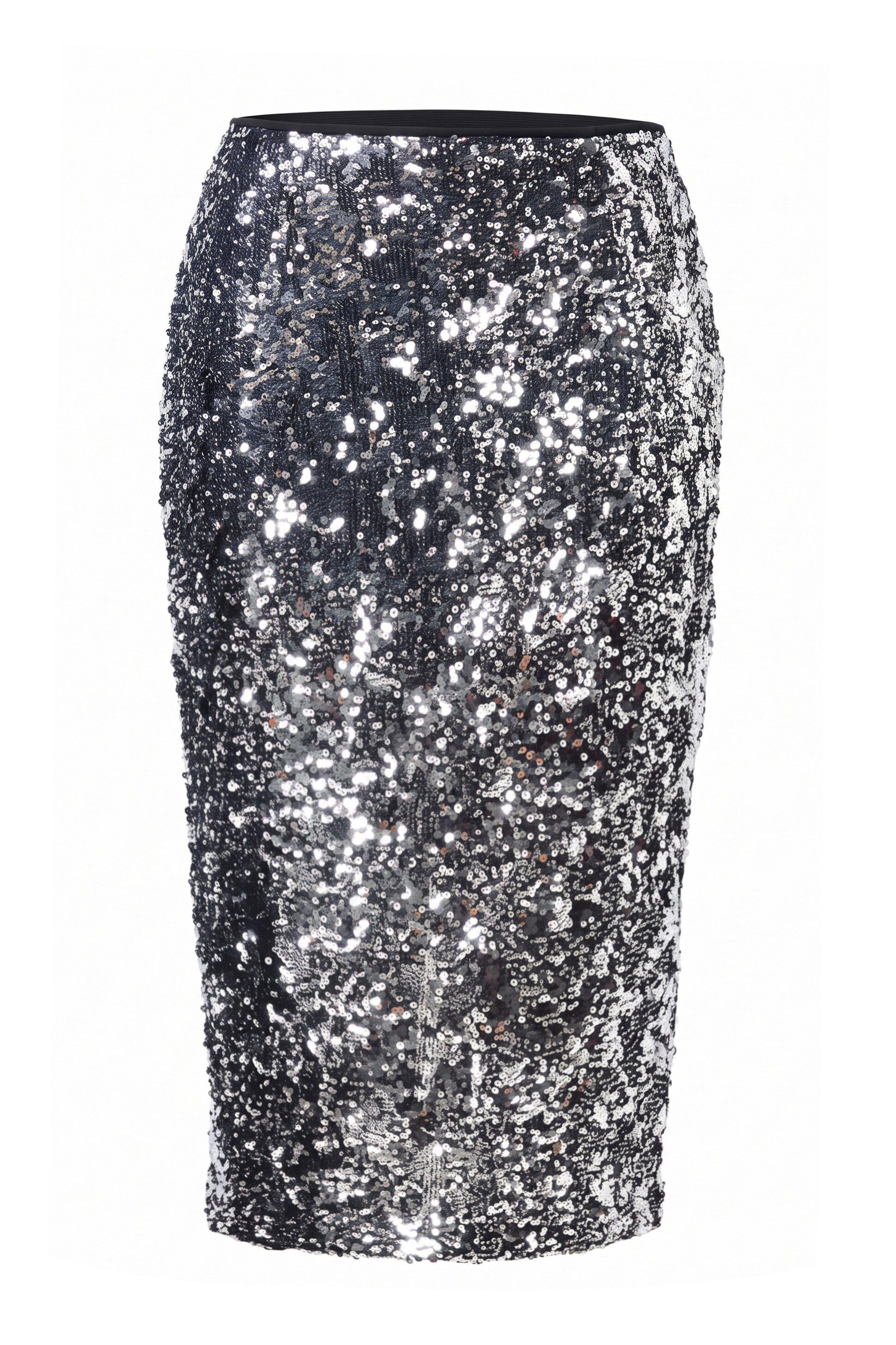 Ulla Popken Midirock Paillettenrock Slim Fit Maxilänge Rückenschlitz
