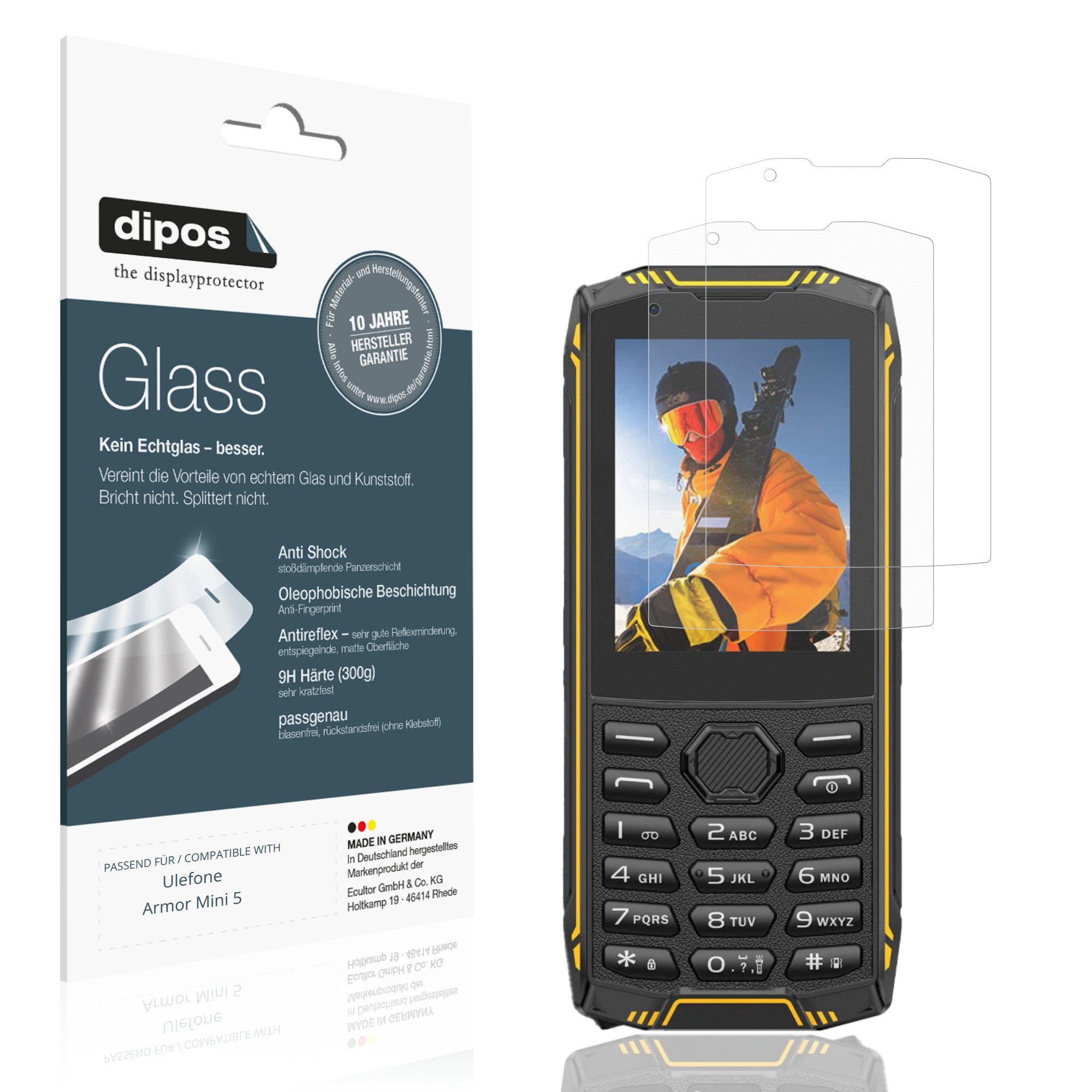dipos Displayschutzfolie Schutzfolie für Ulefone Armor Mini 5, 2 Stück, Displayschutz Schutz Folie Made in Germany