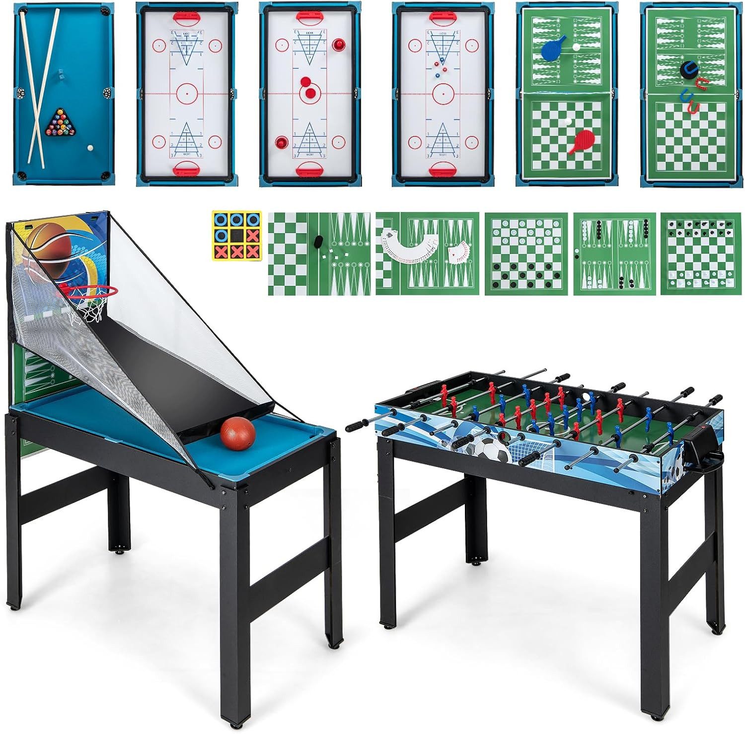 COSTWAY Kickertisch 14 in 1 Spieltisch Set Tischspiel multifunktional, Kombi-Tisch für Kinder Erwachsene