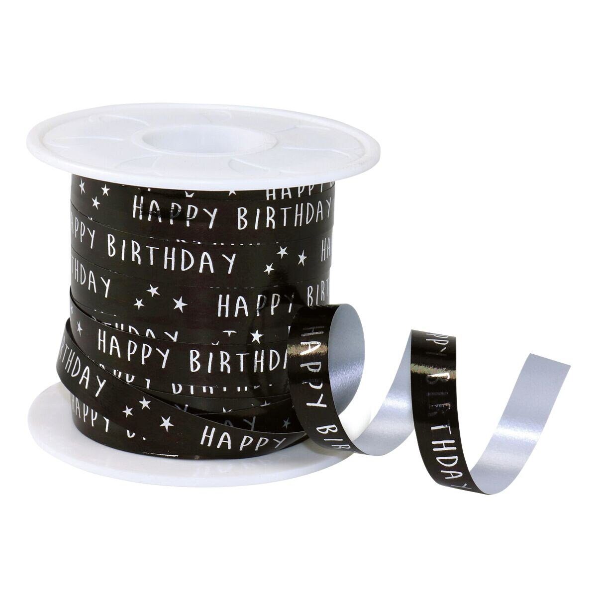 PRÄSENT Geschenkband Birthday, 10 mm x 100 m, Ringelband