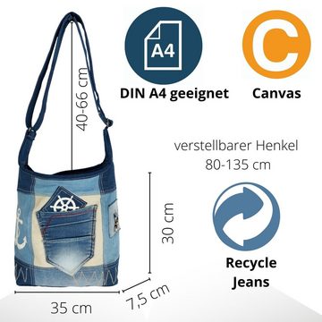 Sunsa Umhängetasche Maritim Hobo Tasche. Umhängetasche aus recycelte Jeans und Canvas. tasche art 52459