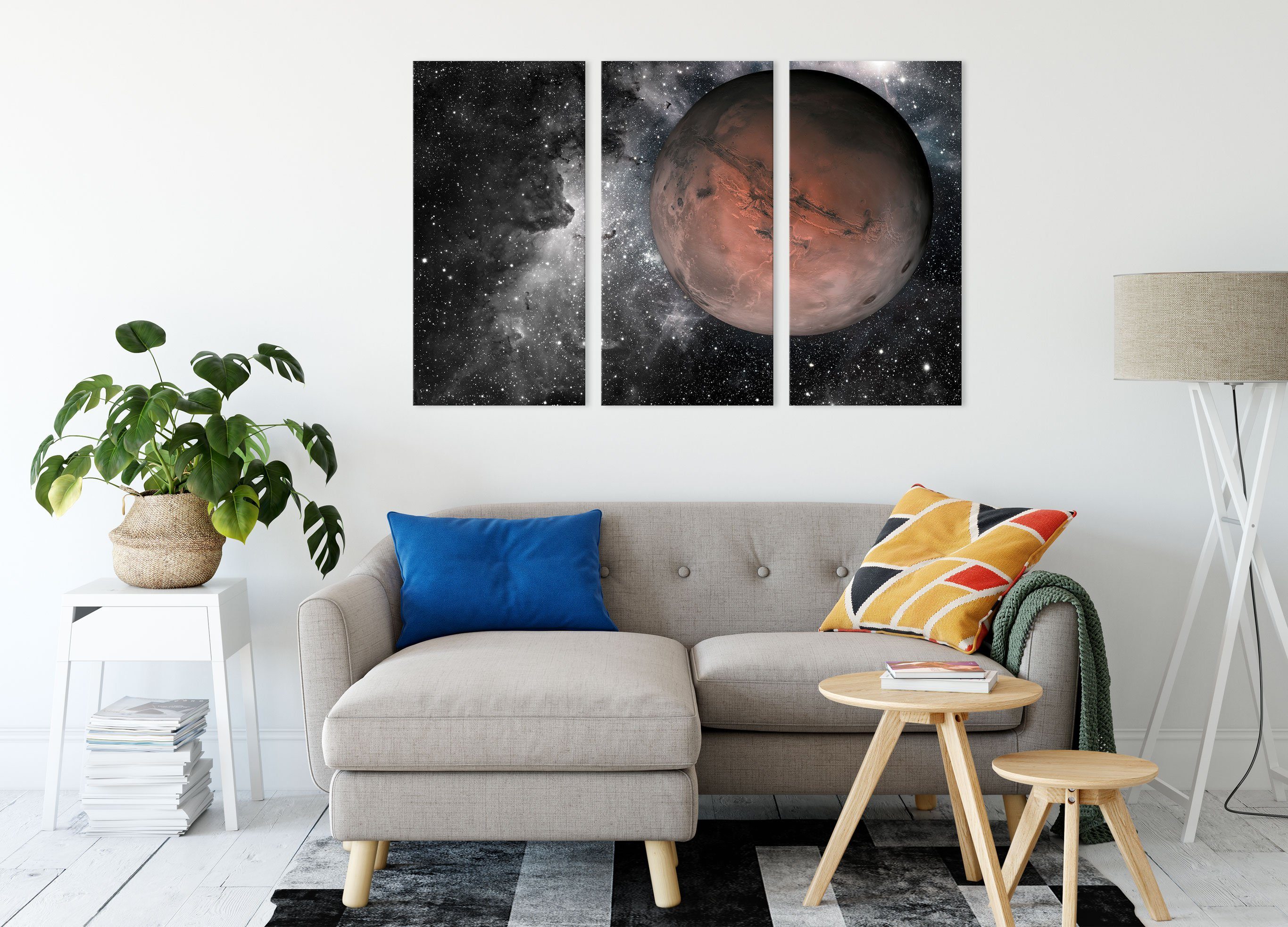 Zackenaufhänger Mars Pixxprint im im Leinwandbild St), bespannt, Weltall, Mars (1 inkl. Weltall fertig (120x80cm) Leinwandbild 3Teiler