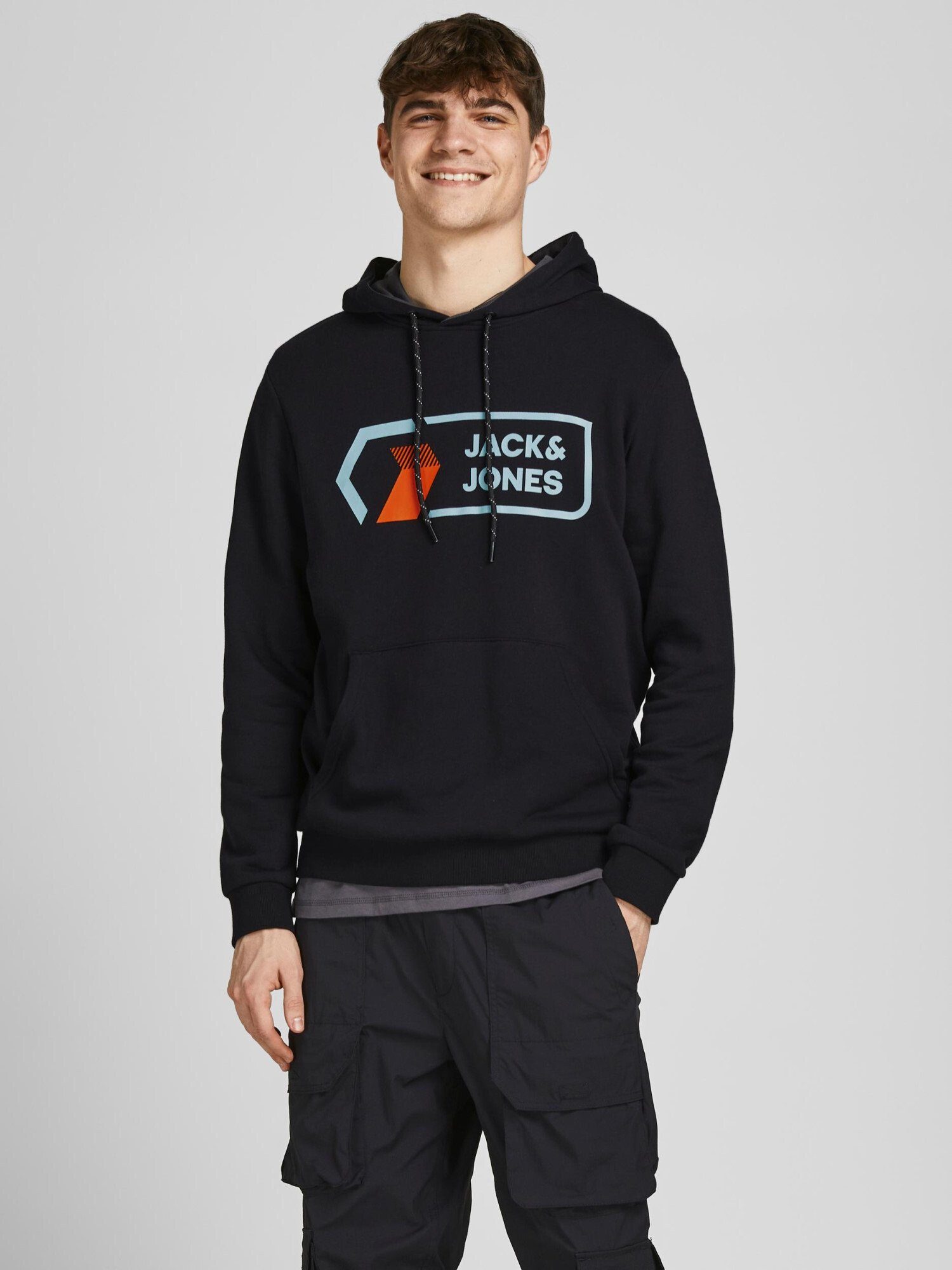 Jack & Jones Hoodie SWEAT Black 12205411 HOOD Sweatshirt Pullover Kapuze JCOLOGAN mit