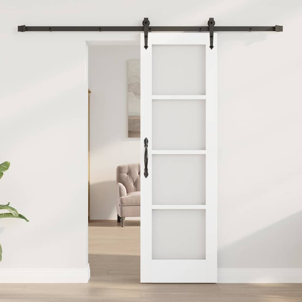 furnicato Schiebetür ORKDAL Massivholz Glas 61 x 198,5 cm Weiß, Leise gleitende Glasschiebetür mit Hardware-Set für deinen Flur