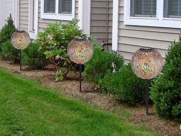 meineWunschleuchte LED Solarleuchte, Dämmerungssensor, LED fest integriert, Warmweiß, 2er ausgefallene Solarkugeln Garten-lichter Leuchtkugeln, Ø18cm