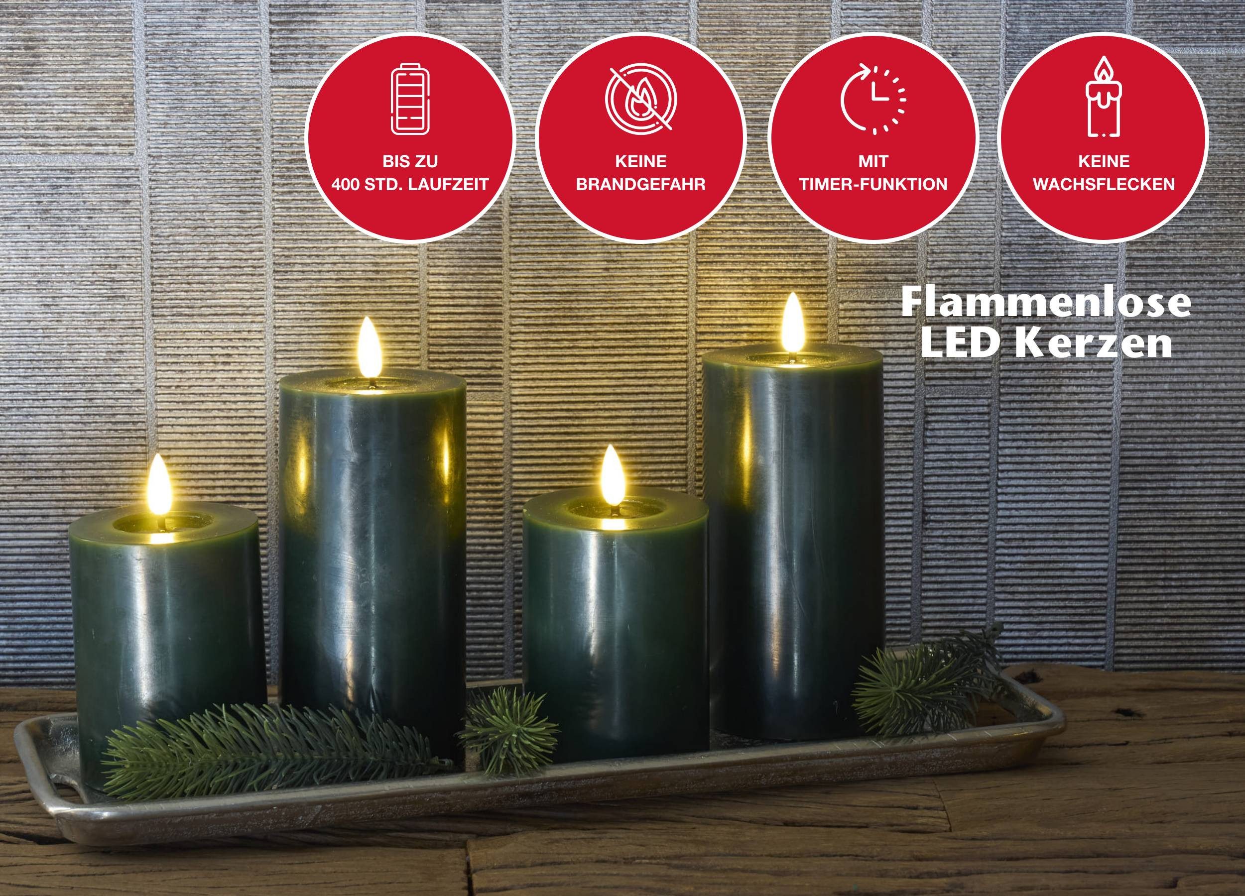 LC Home LED-Kerze Candela Lights LED Kerzen 4er Set Winter glatt Echtwachs (4-tlg)