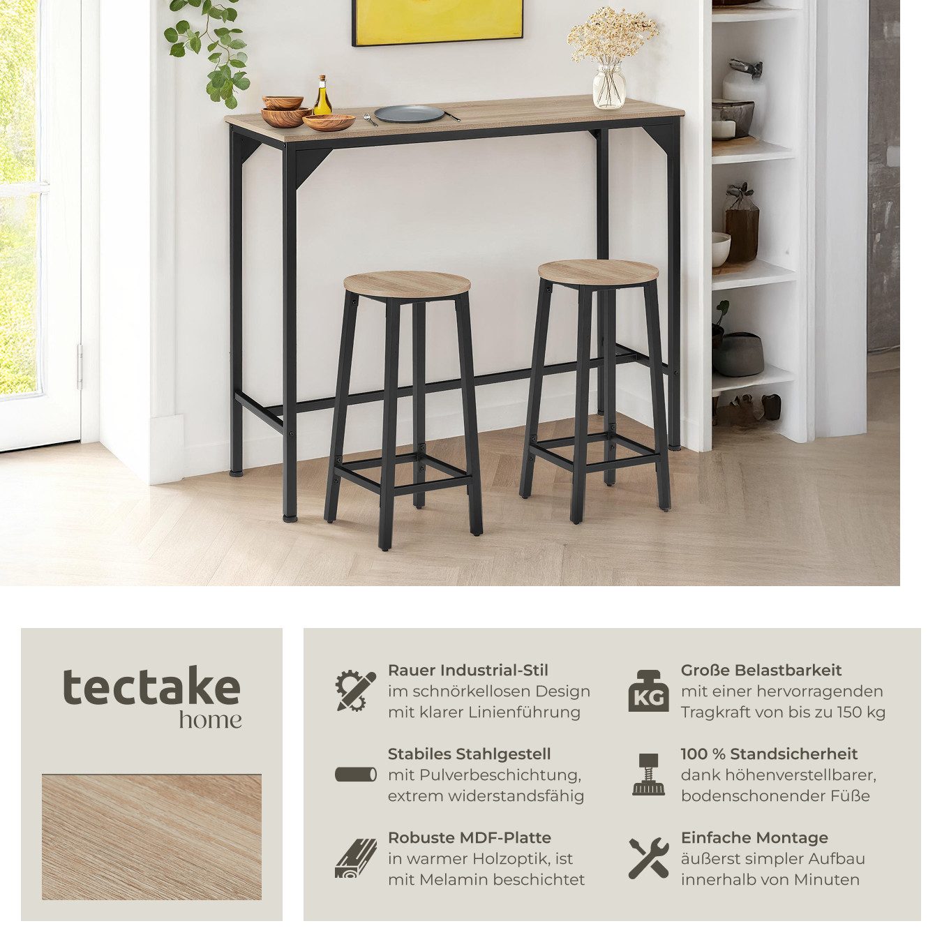tectake Esstisch Bartisch (1-St., 1 tlg), Schmaler Bartisch im minimalistis günstig online kaufen