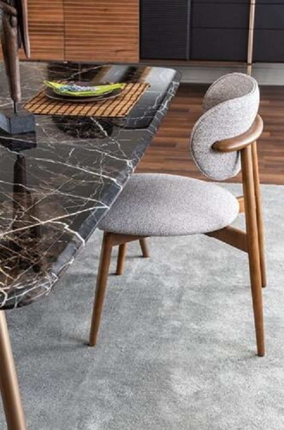 4tlg in Stuhl Grau, Stühle Stoff Europa Küchenstuhl JVmoebel Esszimmerstuhl ohne Set Armlehnen Made