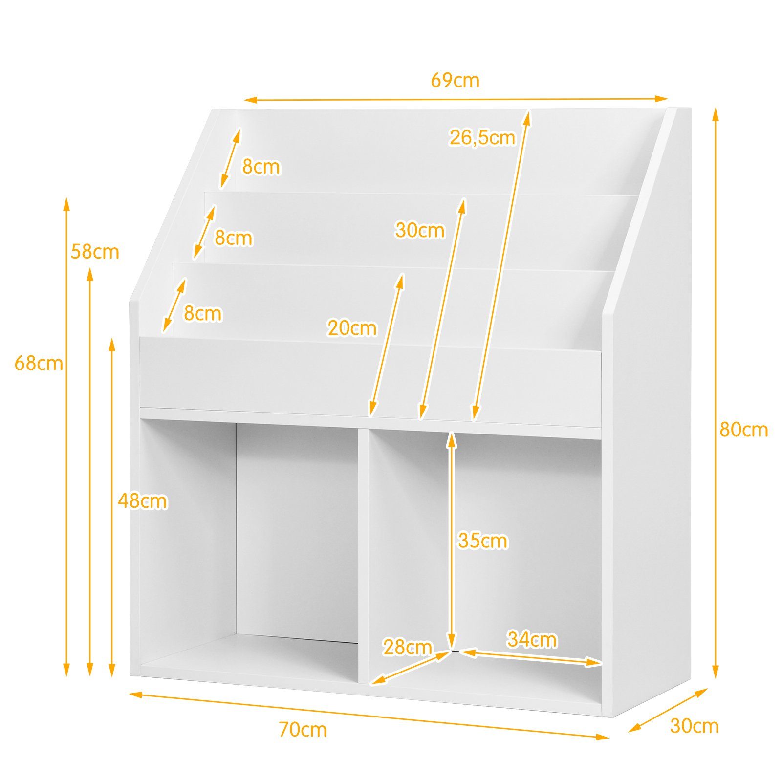 Bücherregal, mit x 70 COSTWAY Ablagen, 2 cm 30 Fächern 80 Holz, x Kinder, &