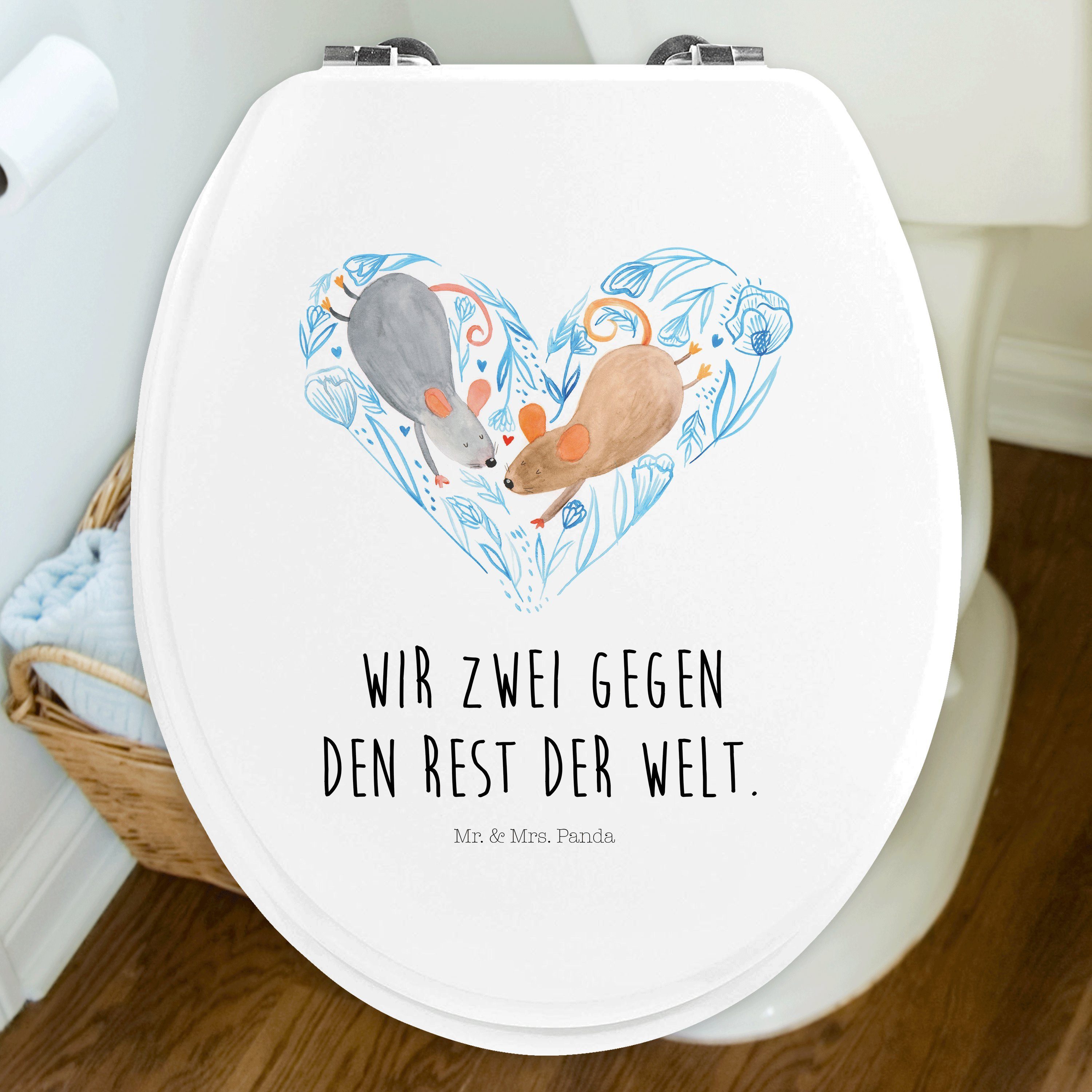 Mr. & Mrs. Panda WC-Sitz Mäuse Herz - Weiß - Geschenk, Ehemann,  Liebesgeschenk, Ehefrau, Liebe (1-St)