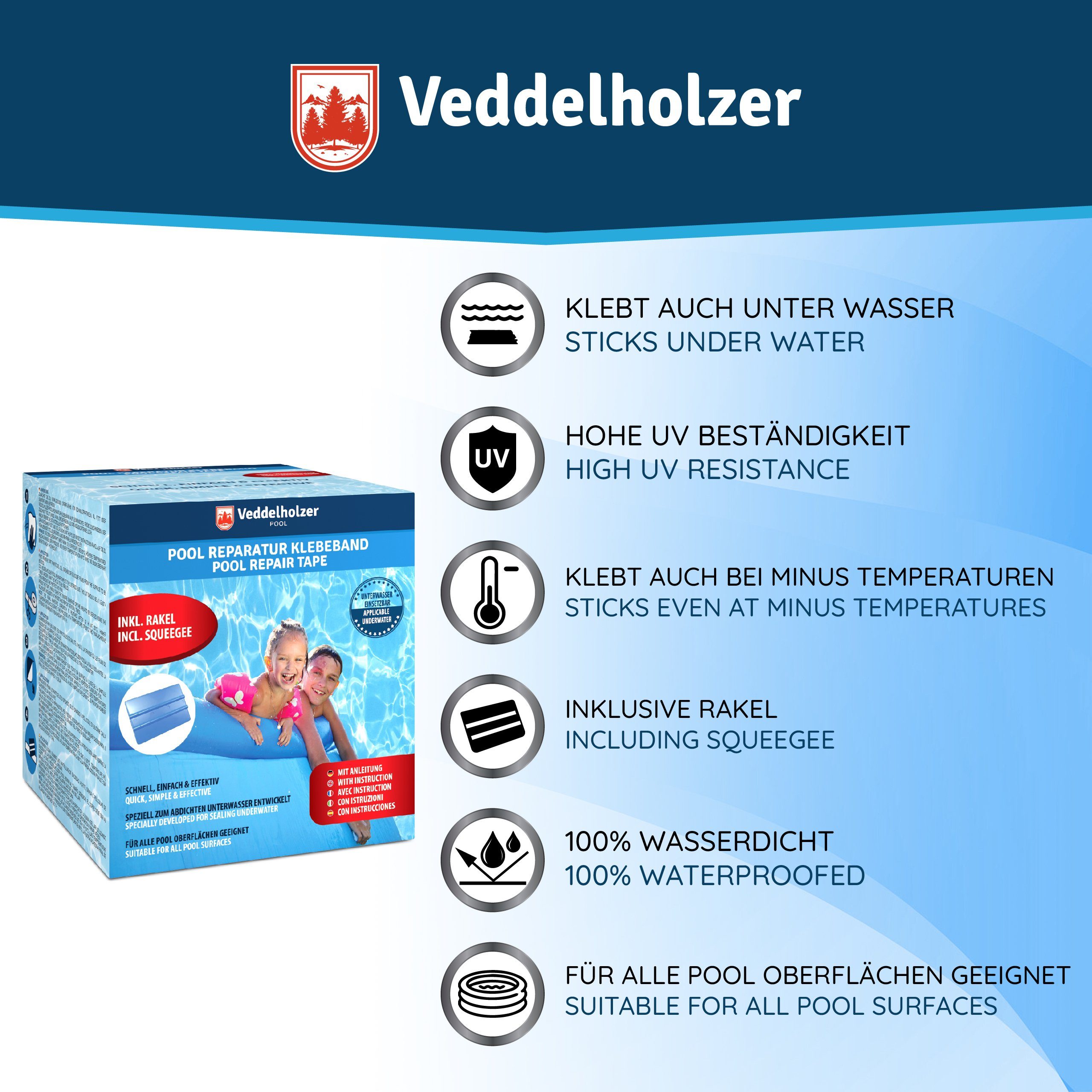 Veddelholzer Klebeband Reparaturset wasserdichtes Unterwasser Klebeband Pool zum Abdichten (Unterwasser einsetzbar, Transparentes Abdichtband, Flex Tape, Flickz – Bild 2 von 5