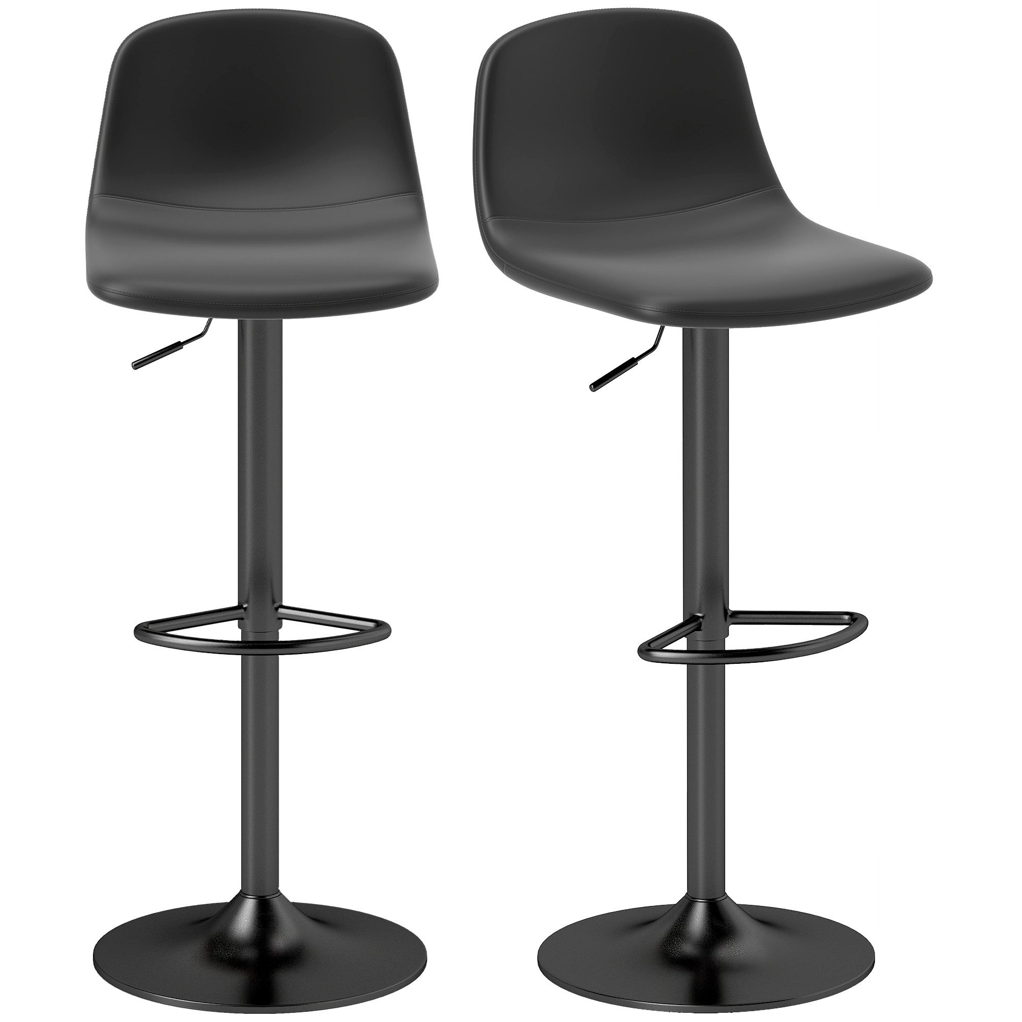 HOMCOM Barhocker Höhenverstellbar Drehbar Barstuhl mit Rückenlehne und Fußstütze (Hocker, 2 St., Tresenhocker), Rutschfest, Kunstleder, Schwarz – Bild 2 von 5