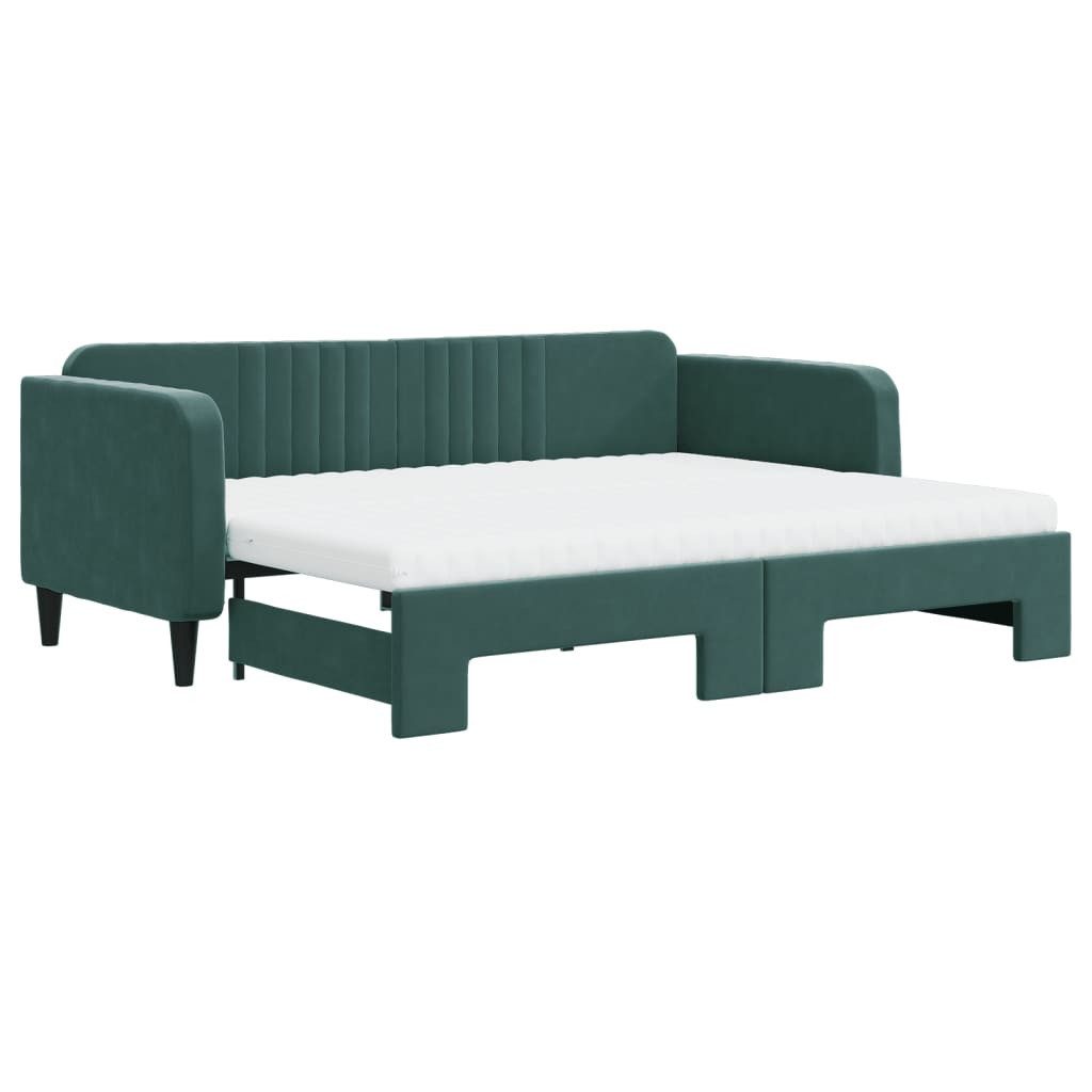 vidaXL Gästebett 90 x 200 cm Gästebett Tagesbett Ausziehbar mit Matratzen Dunkelgrün 90