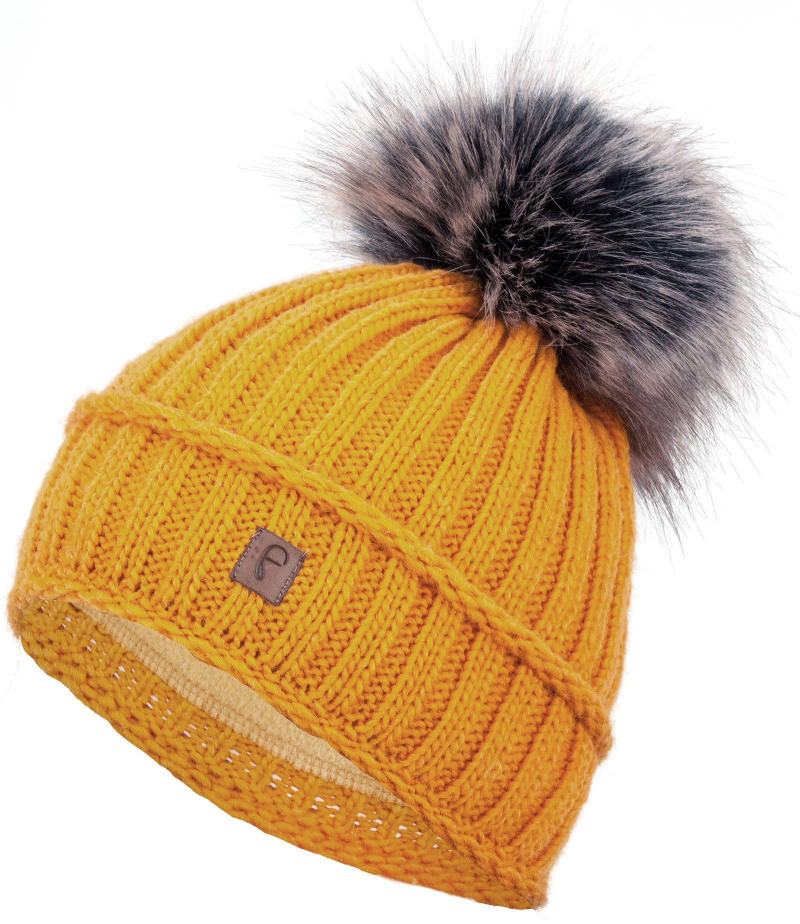 Faera Bommelmütze Gefütterte Wintermütze Damen Herren Mütze Beanie Haube Strickmütze senf