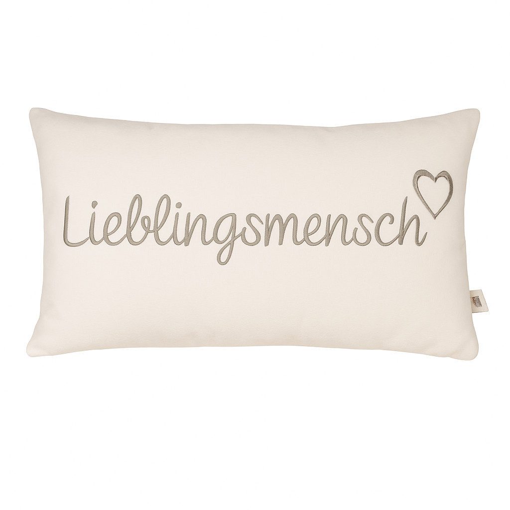 what the shop Dekokissen Lieblingsmensch 30x50 cm Baumwolle Grau oder Weiß mit Reißverschluss, Liebevolles Kissen für Lieblingsmenschen
