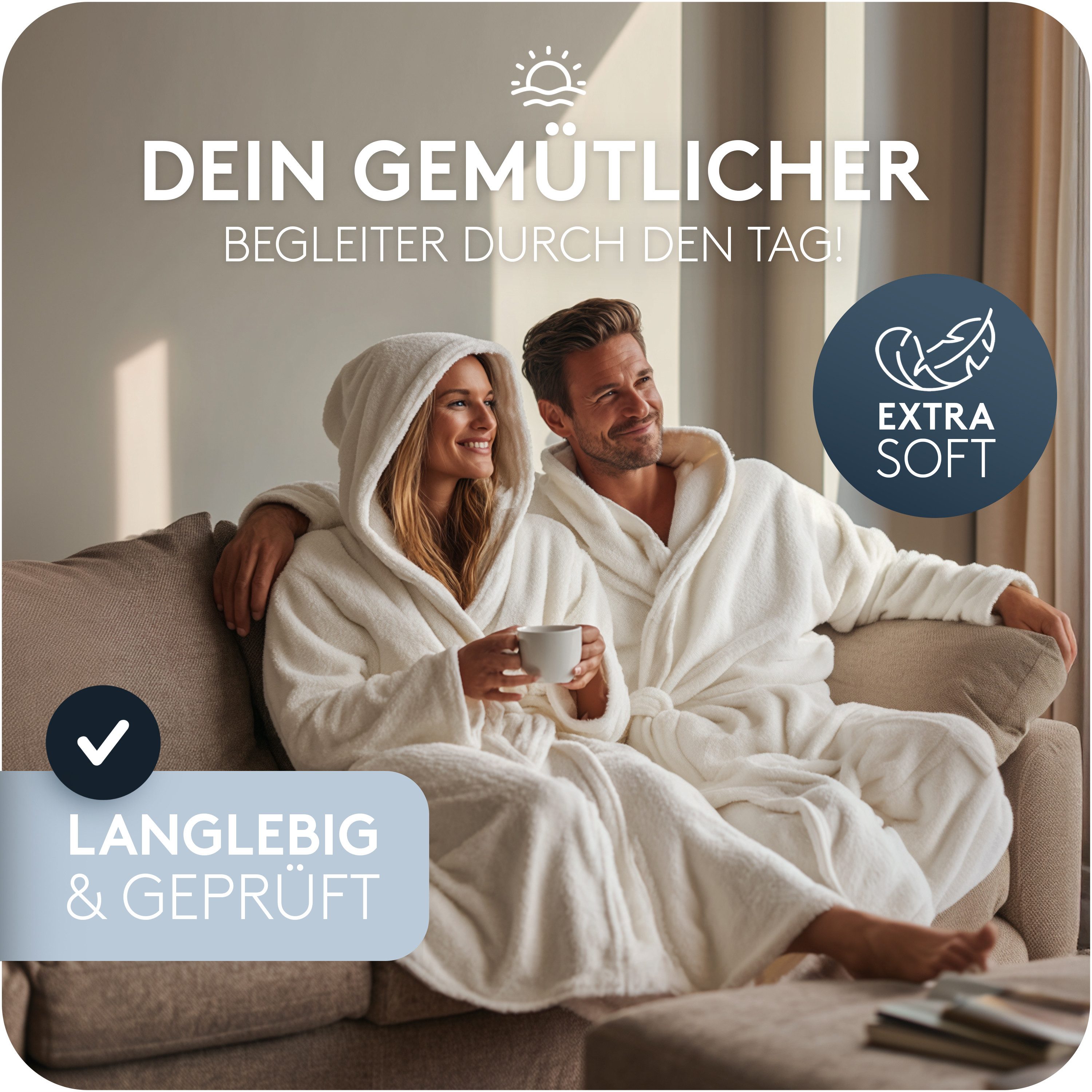 CALMONT Damenbademantel CALMONT - Bademantel Damen aus 100% Baumwolle Frottee mit Kapuze, Kapuze, Gürtel, Kapuze, Große Taschen, Gürtel, Aufhängeschlaufe