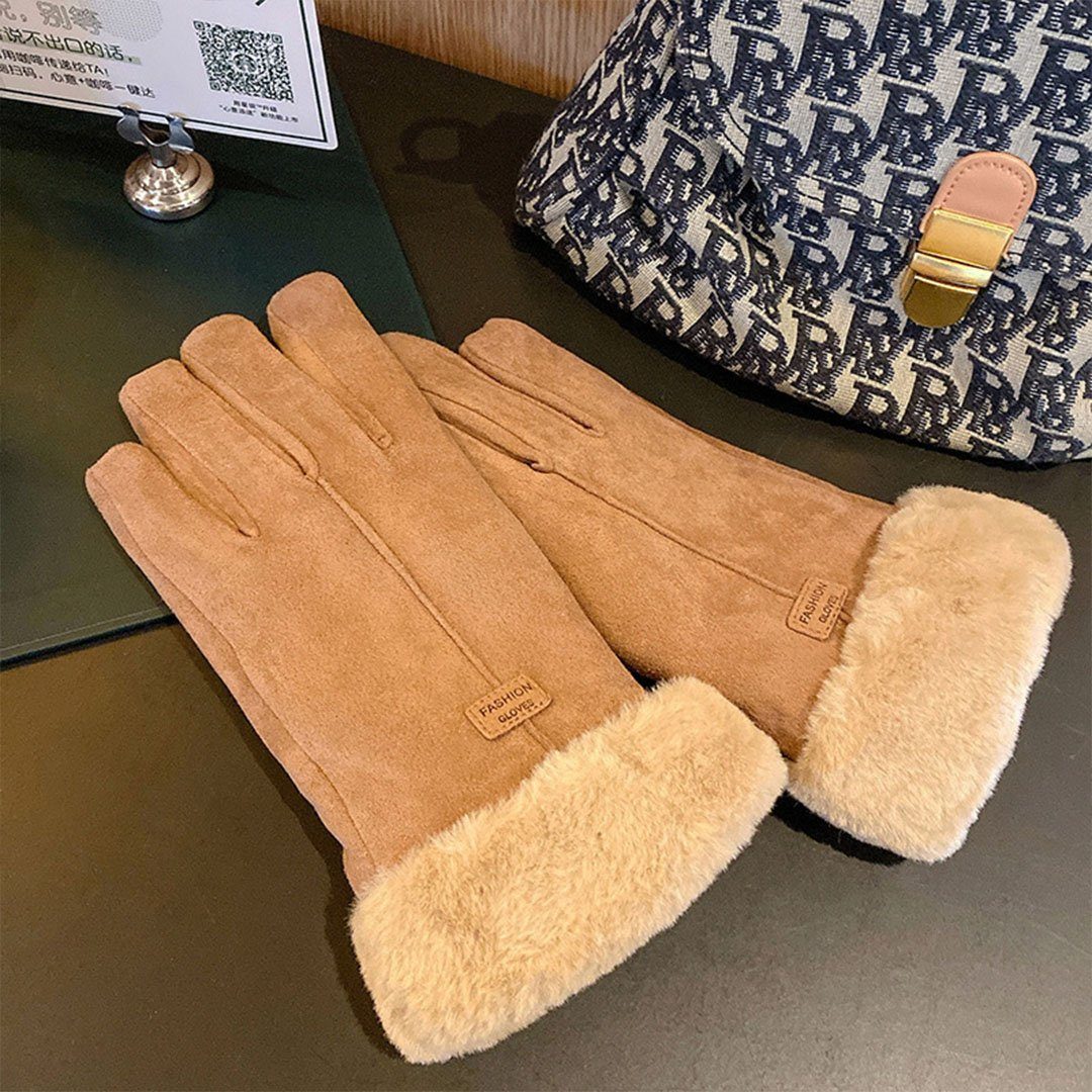YANN Baumwollhandschuhe Fleeceverdickte, warme, kalte, winddichte Touchscreen-Handschuhe Kamel