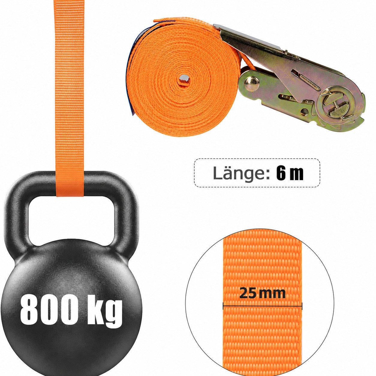 SURFOU Spanngurt Spanngurte mit Ratsche, 4er Set 6m x 25mm, orange, 800kg, robust Für Ladungssicherung, Transport, Umzug, Motorrad, Fahrrad, Camping