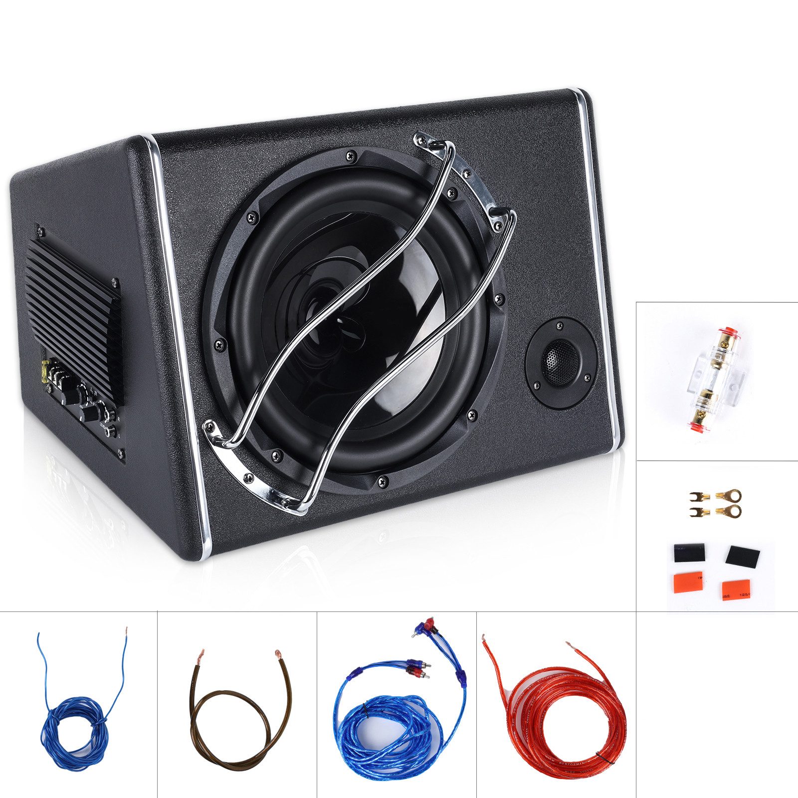 Hikity Автомобільний сабвуфер 3800W Bandpass Сабуфери Set in Gehäuse + Audiokabel Автомобільний сабвуфер (Am Kofferraum befestigter Сабуфери)