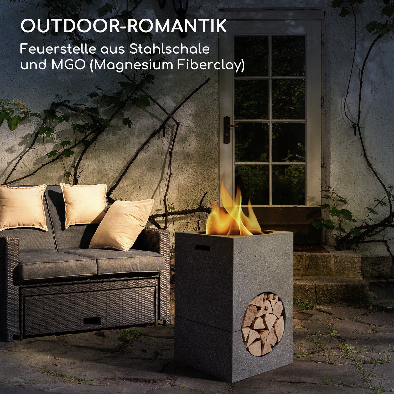 blumfeldt Feuerschale Monolith, (Set, Set), Garten Grill Funkenschutz Feuerkorb Feuerstelle Outdoor