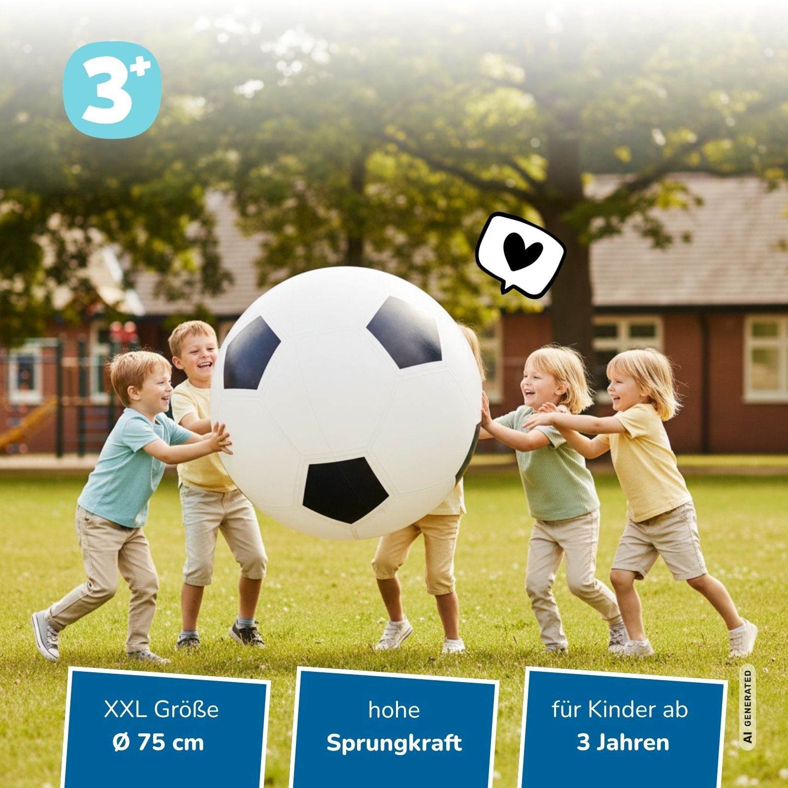 alldoro Jumboball XXL Fußball aufblasbar 75 cm, Riesenfußball für drinnen & draußen, Jumbo-Spielball für Kinder & Erwachsene, mit enormer Sprungkraft