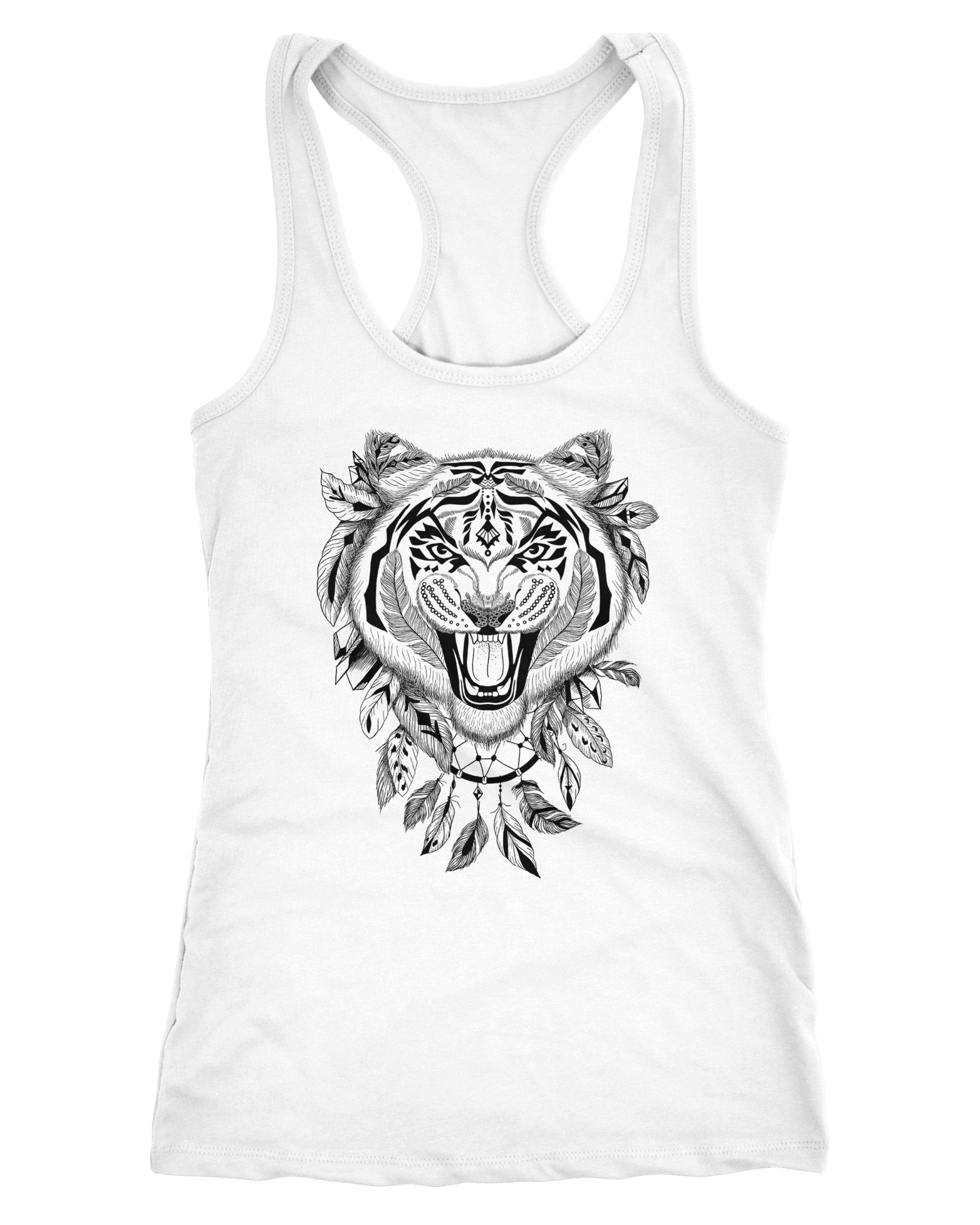 Tanktop Damen Tank-Top Tiger Boho Zentangle Bohamian Atzec Federn Traumfänger