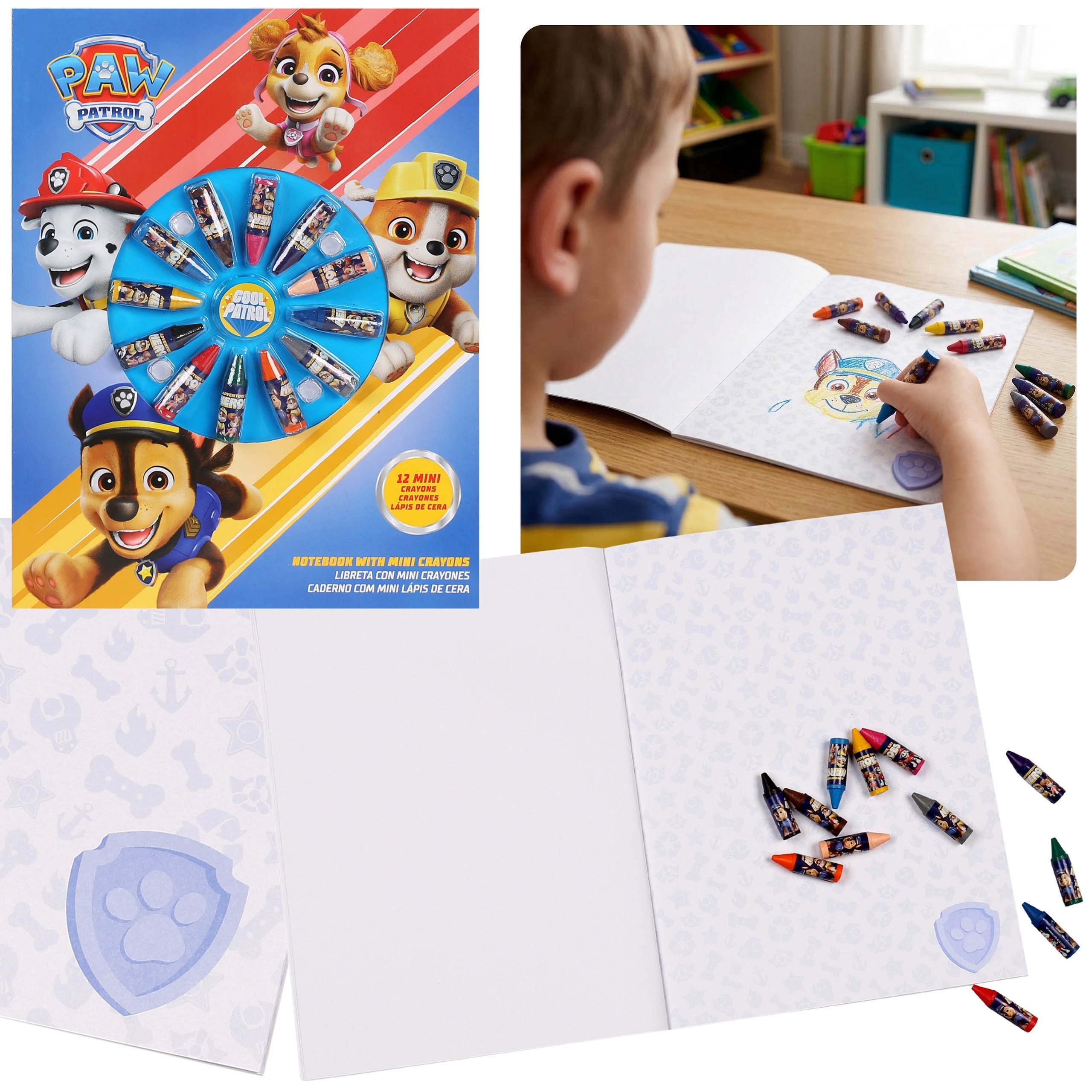 PAW PATROL Wachsmalstift PAW Patrol Malset Kinder mit Notizbuch und Wachsmalstiften