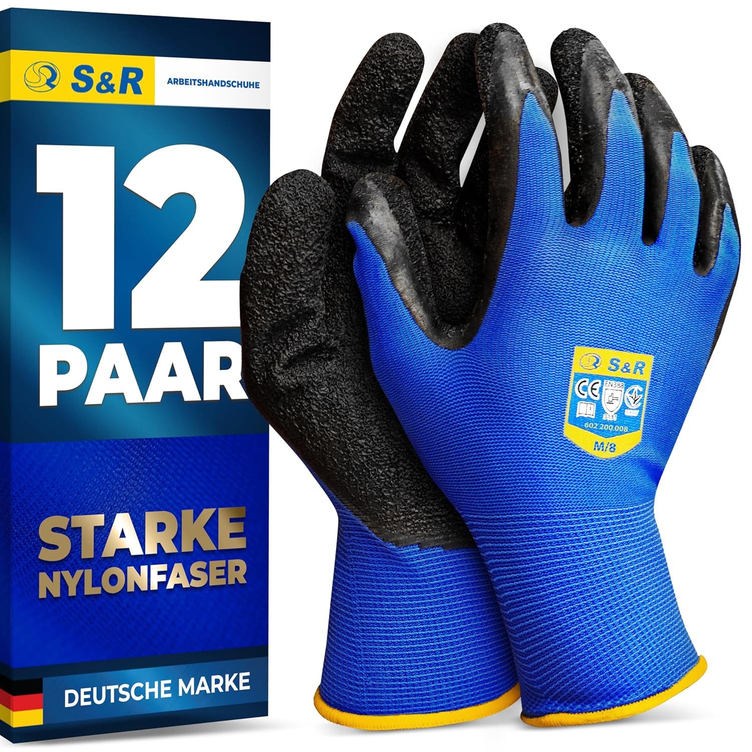 Arbeitshandschuhe Schutzhandschuhe, 12 Paar aus Nylonfaser mit Latexbeschichtung
