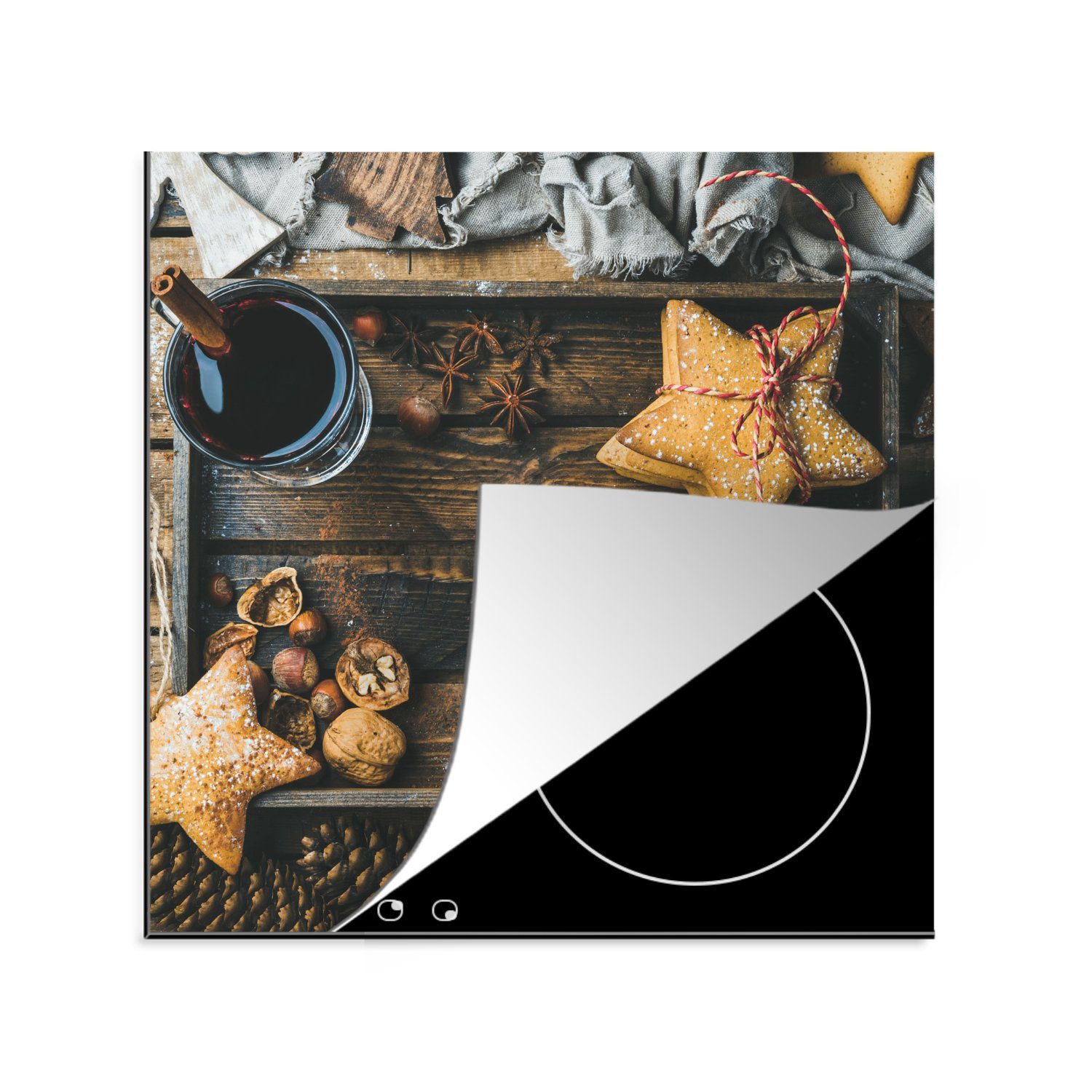MuchoWow Herdblende-/Abdeckplatte Induktionsschutz - Getränke - Kekse - Herbst, Vinyl, (1 tlg), 78x78 cm, Ceranfeldabdeckung, Arbeitsplatte für küche