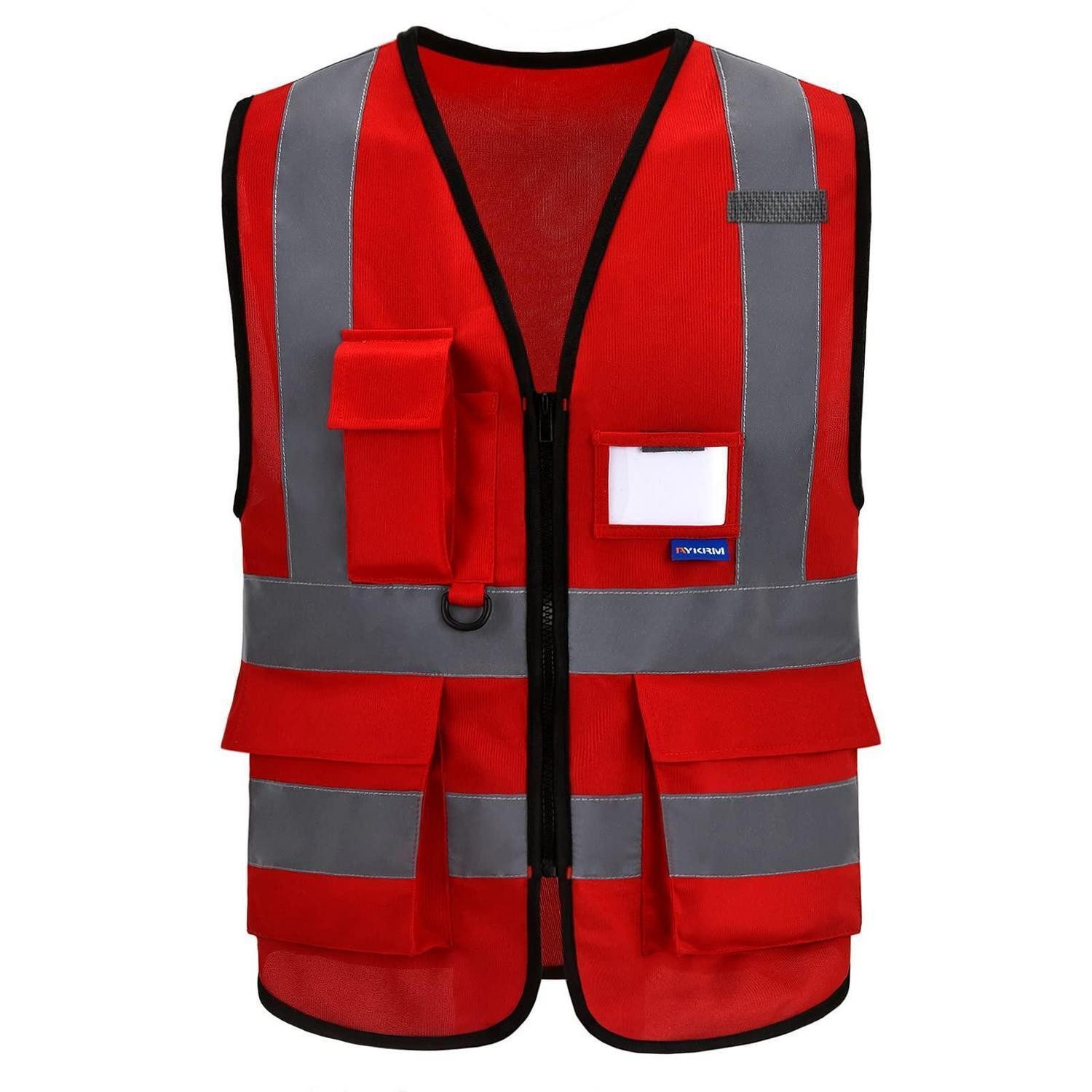 LuxusKollektion Warnweste Warnweste Rot XL Reißverschluss Taschen
