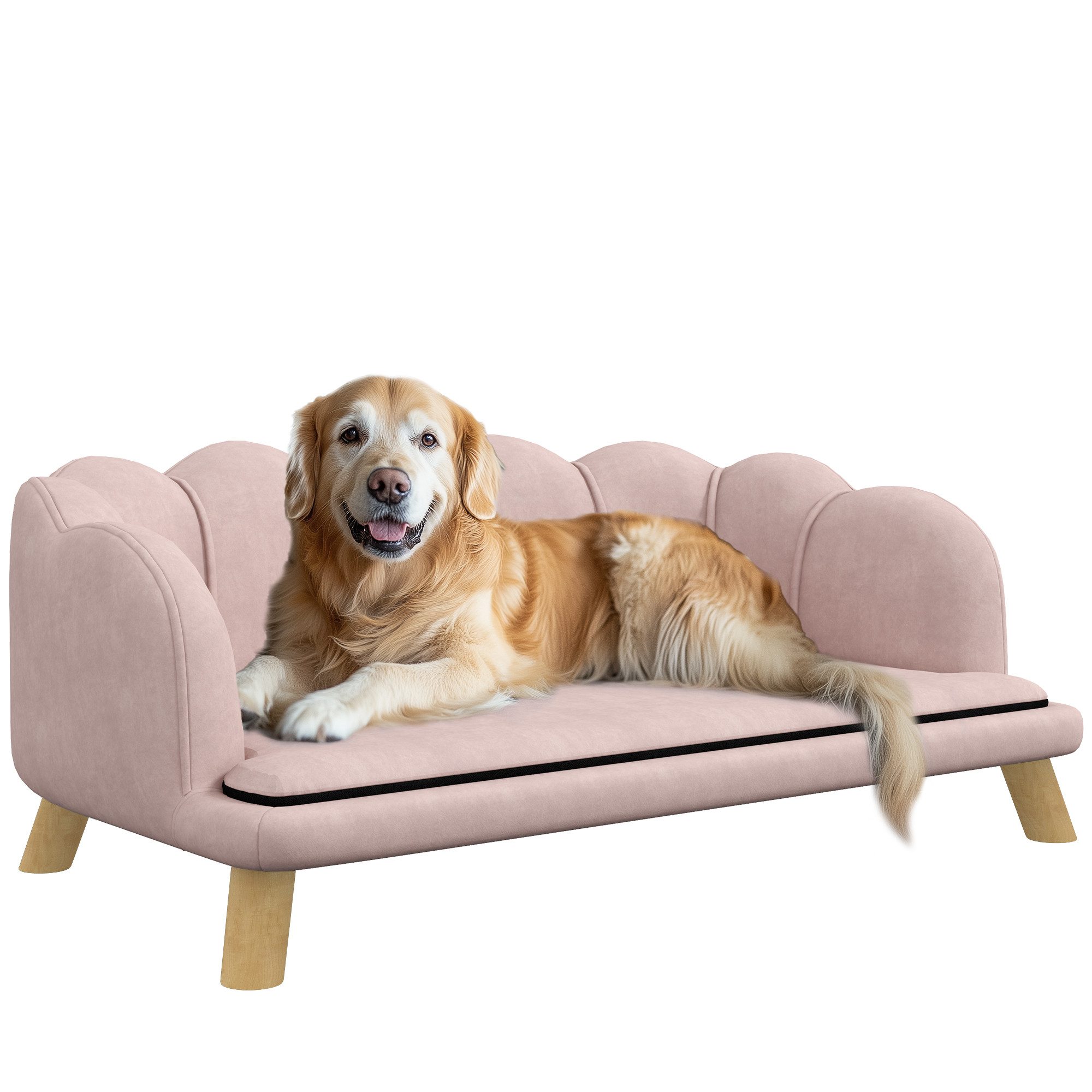 PawHut Tierbett Waschbarer Bezug, Haustiersofa mit Rückenlehne und Holzbeine, Polyester, für mittelgroße Hunde unter 25 kg, Rosa