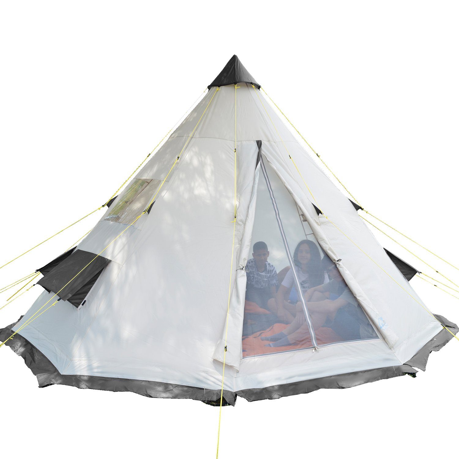 Skandika Tipi-Zelt Tipii 6 Personen Outdoorzelt (beige/d'grau),  Campingzelt, wasserfest, eingenähter Zeltboden