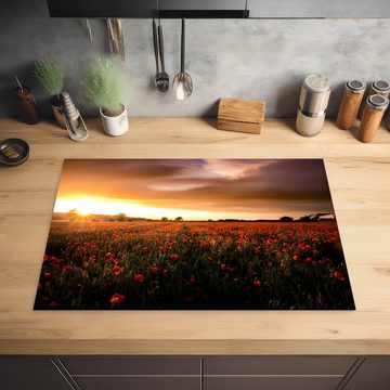 MuchoWow Herdblende-/Abdeckplatte Sonnenuntergang über den Mohnblumen in England, Vinyl, (1 tlg), 77x51 cm, Ceranfeldabdeckung, Arbeitsplatte für küche