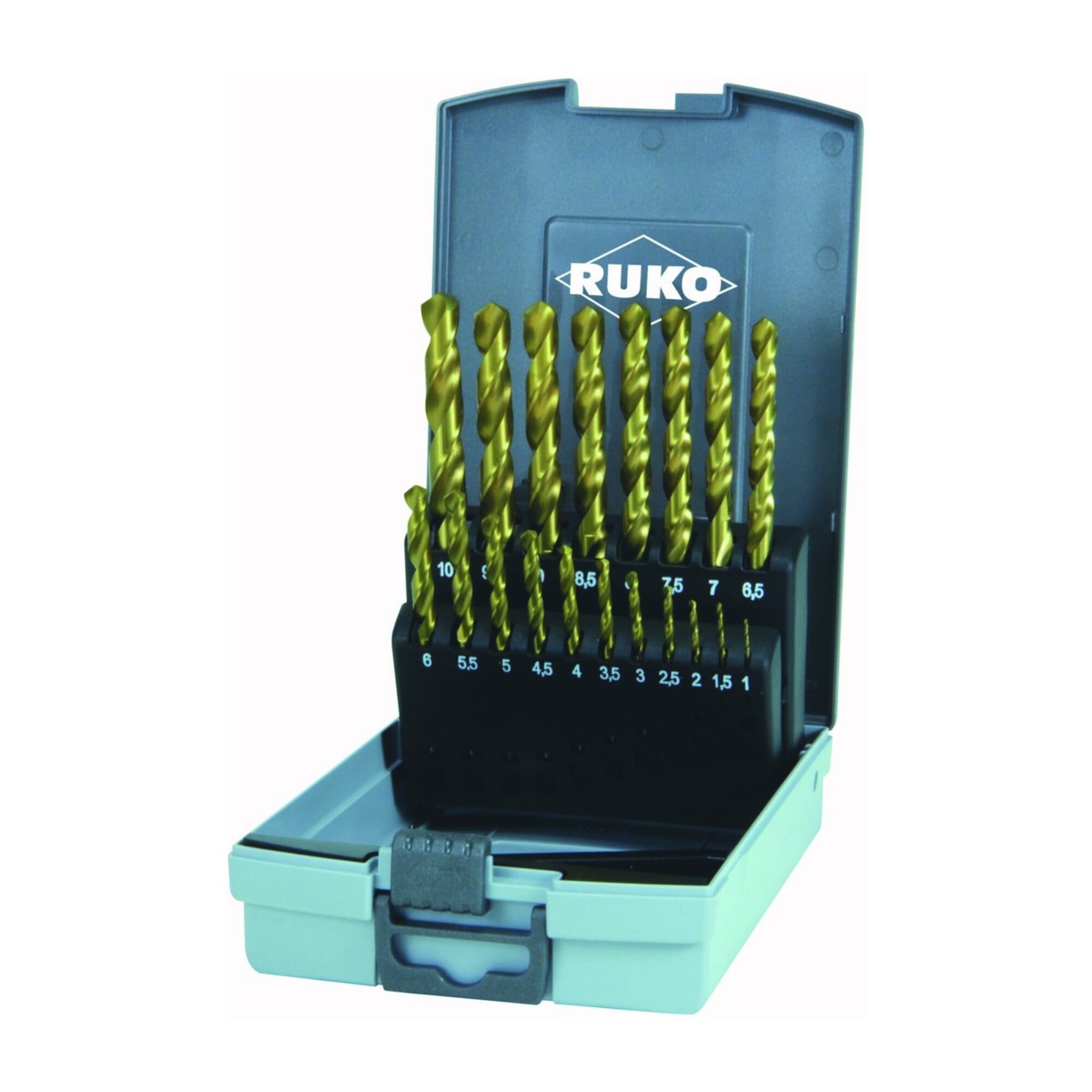 Ruko Holzbohrer RUKO Spiralbohrersatz DIN 338 Typ N HSS G TiN in Kunststoffkassette Du
